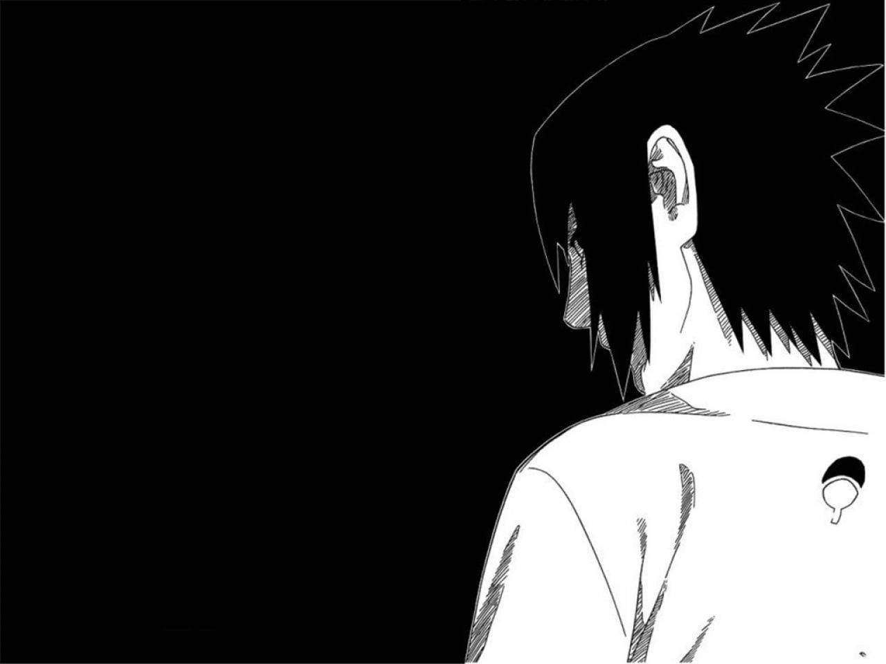 Picha ya Sasuke Uchiha Nyeusi na Nyeupe kutoka Naruto Shippuden Picha ya Ukuta