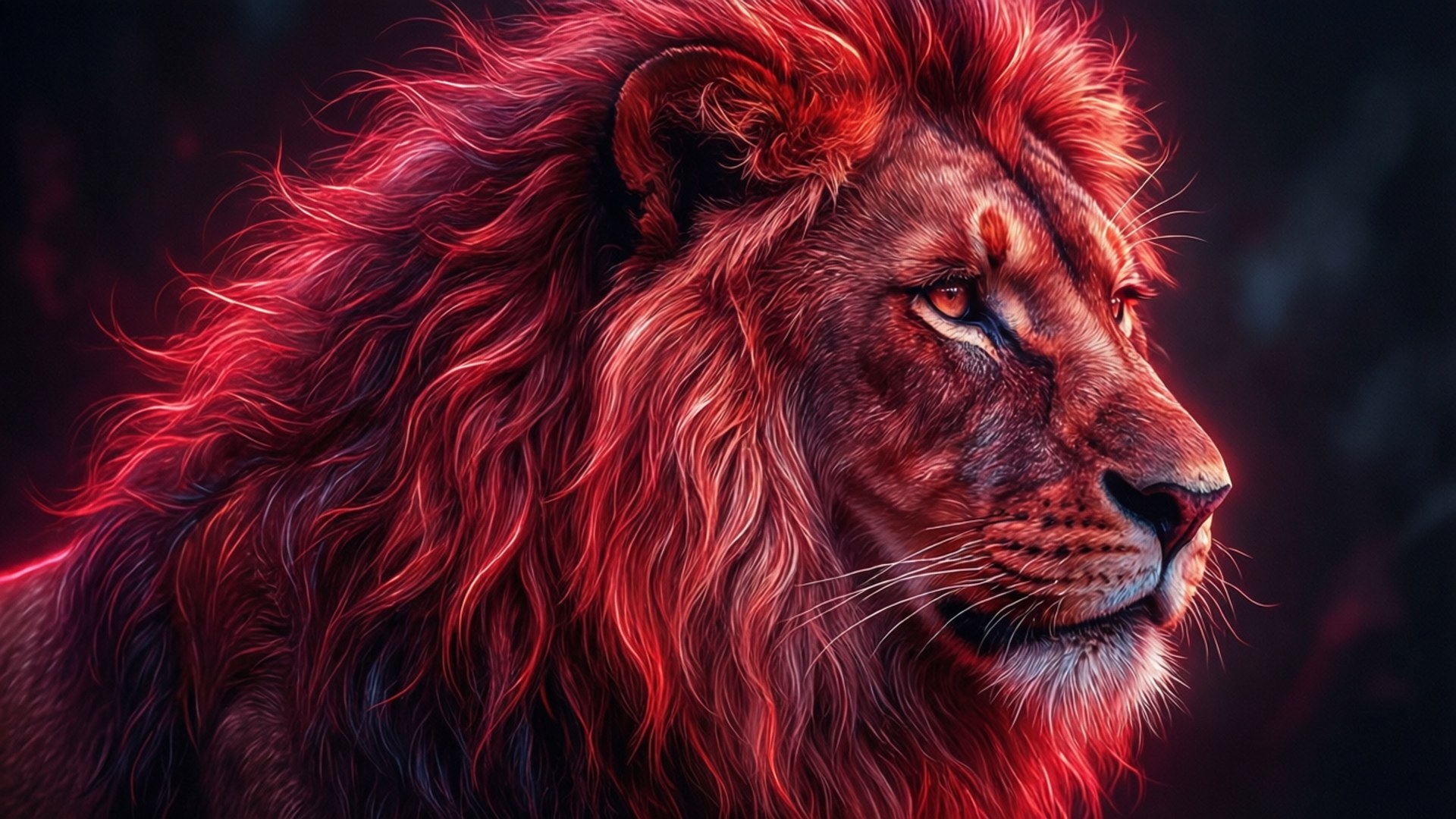 Picha ya Simba Mwekundu wa Neon Picha ya Ukuta