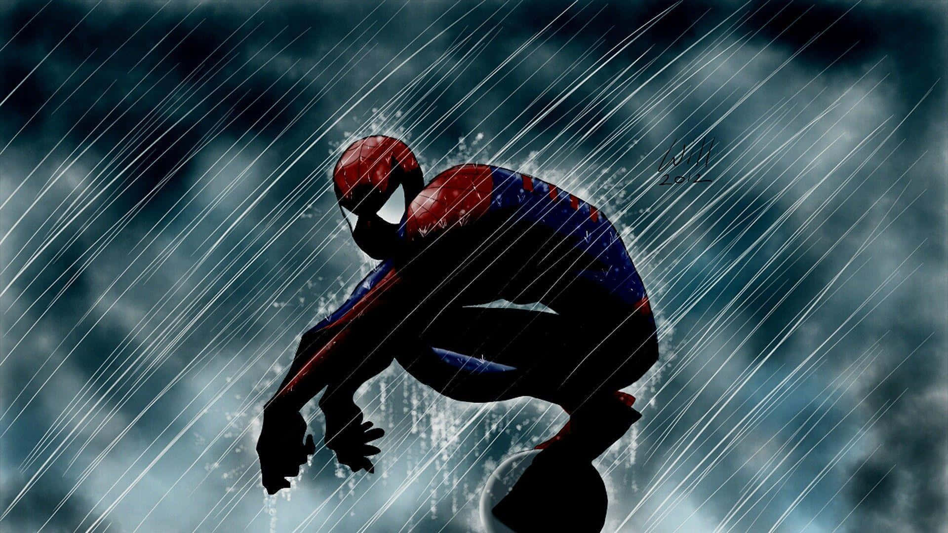 Picha ya Spiderman Chini ya Mvua Inayonyesha Picha ya Ukuta