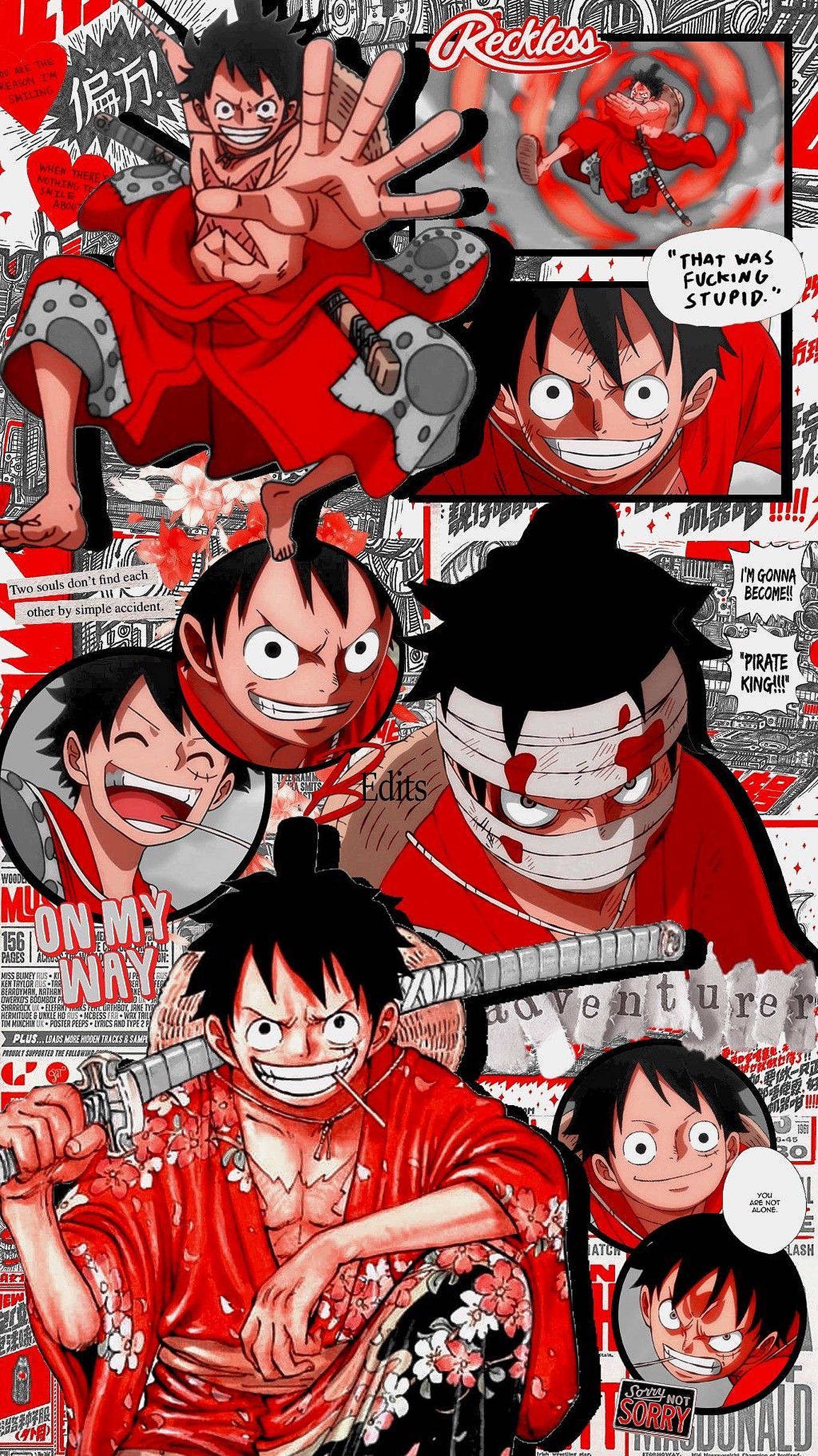 Picha ya Ukuta ya One Piece yenye Rangi Nyekundu kwa iPhone Picha ya Ukuta