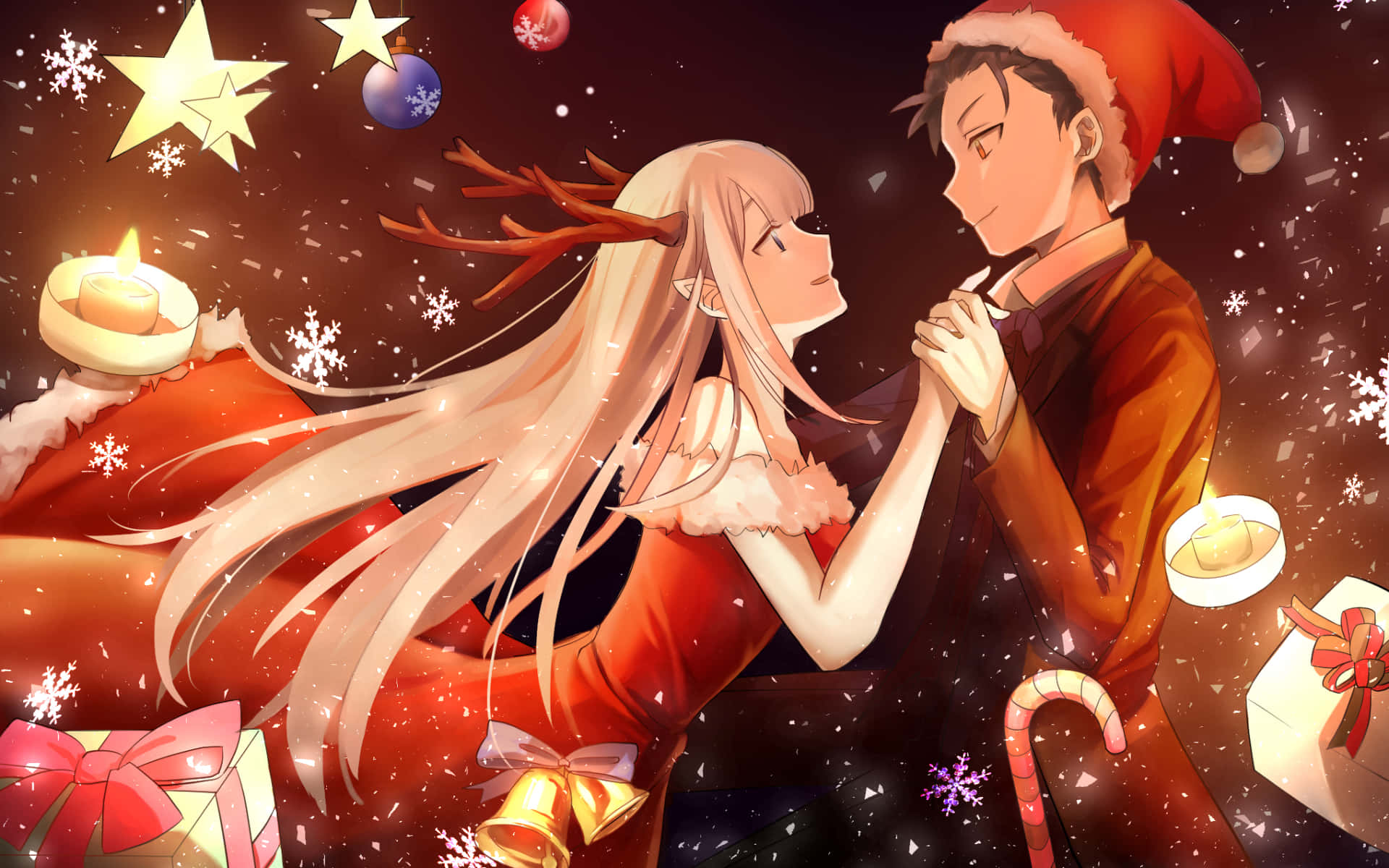 Picha ya Wanandoa wa Krismasi kutoka Re: Zero Anime Picha ya Ukuta