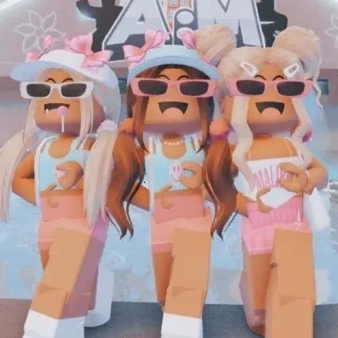 Picha ya Wasichana Watatu wa Roblox Wenye Mitindo ya Kipreppy Picha ya Ukuta