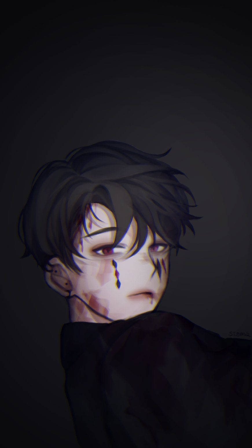 Picha ya Wasifu ya Anime ya Mvulana Mwenye Majeraha na Mtindo wa Edgy Picha ya Ukuta