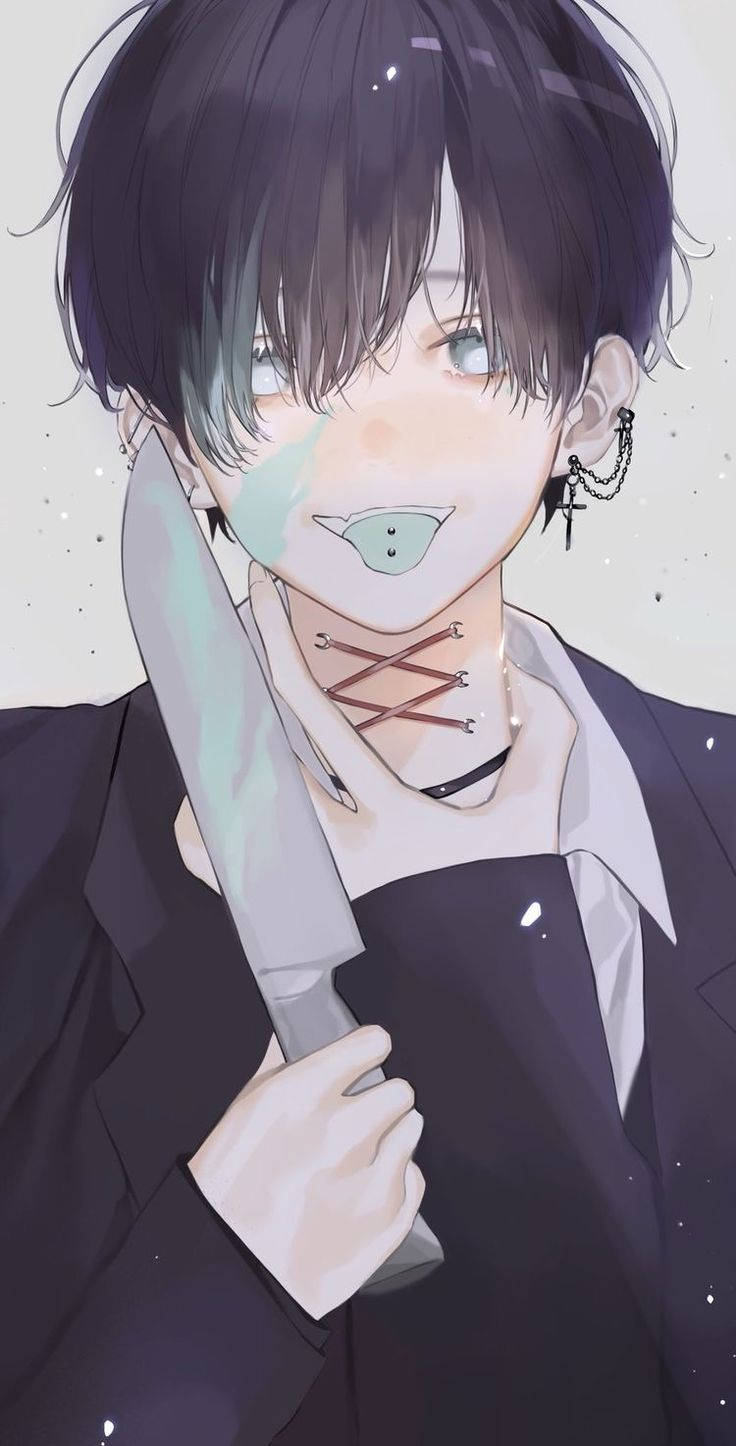 Picha ya Wasifu ya Anime ya Kijana Mwenye Kisu na Mtindo wa Edgy Picha ya Ukuta