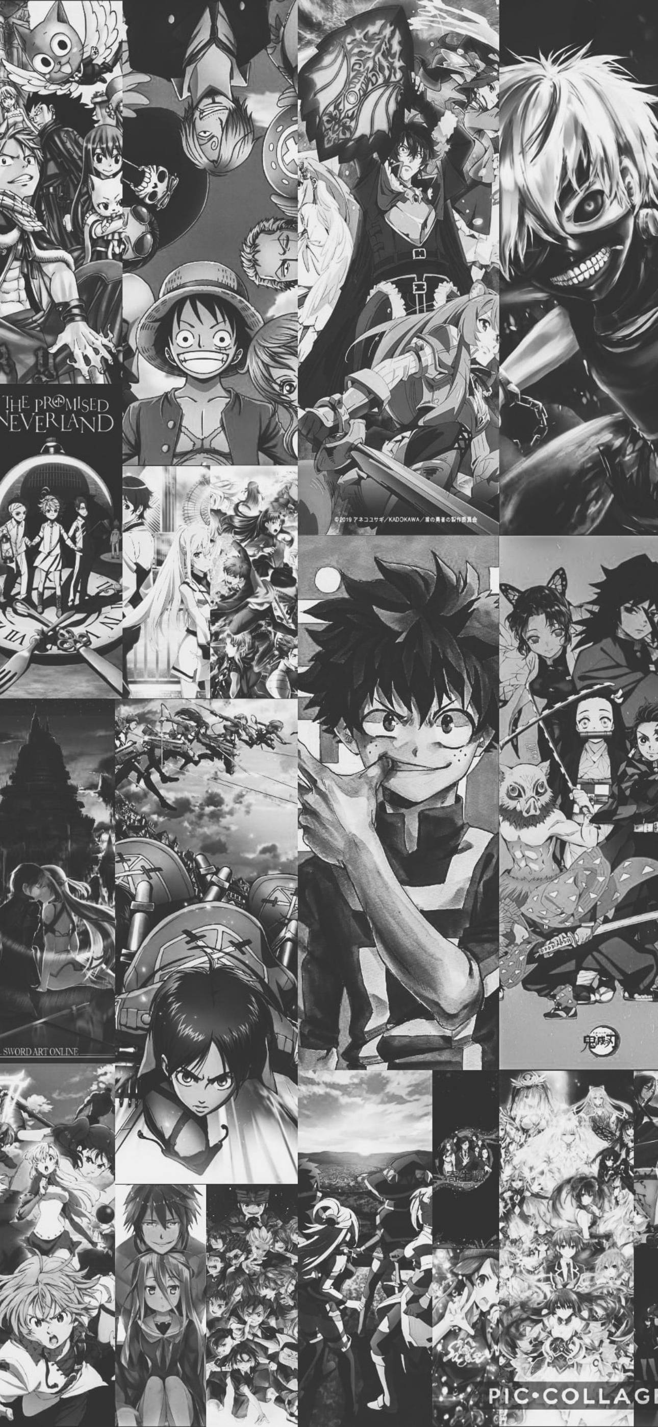 Picha za Anime za iPhone zenye Mtindo wa Collage Picha ya Ukuta