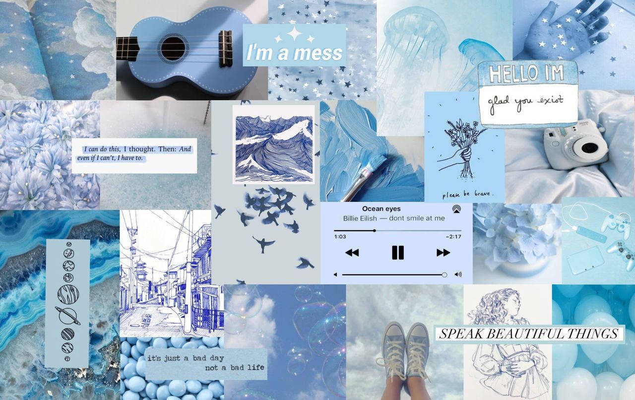 Picha za Collage za Bluu kutoka Pinterest kwa Laptop Picha ya Ukuta