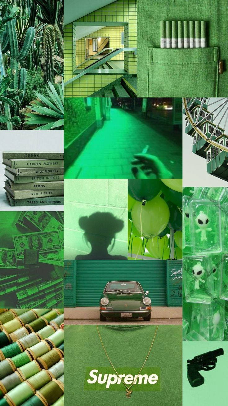 Picha za Collage za Aesthetic za Kijani Kibichi Picha ya Ukuta