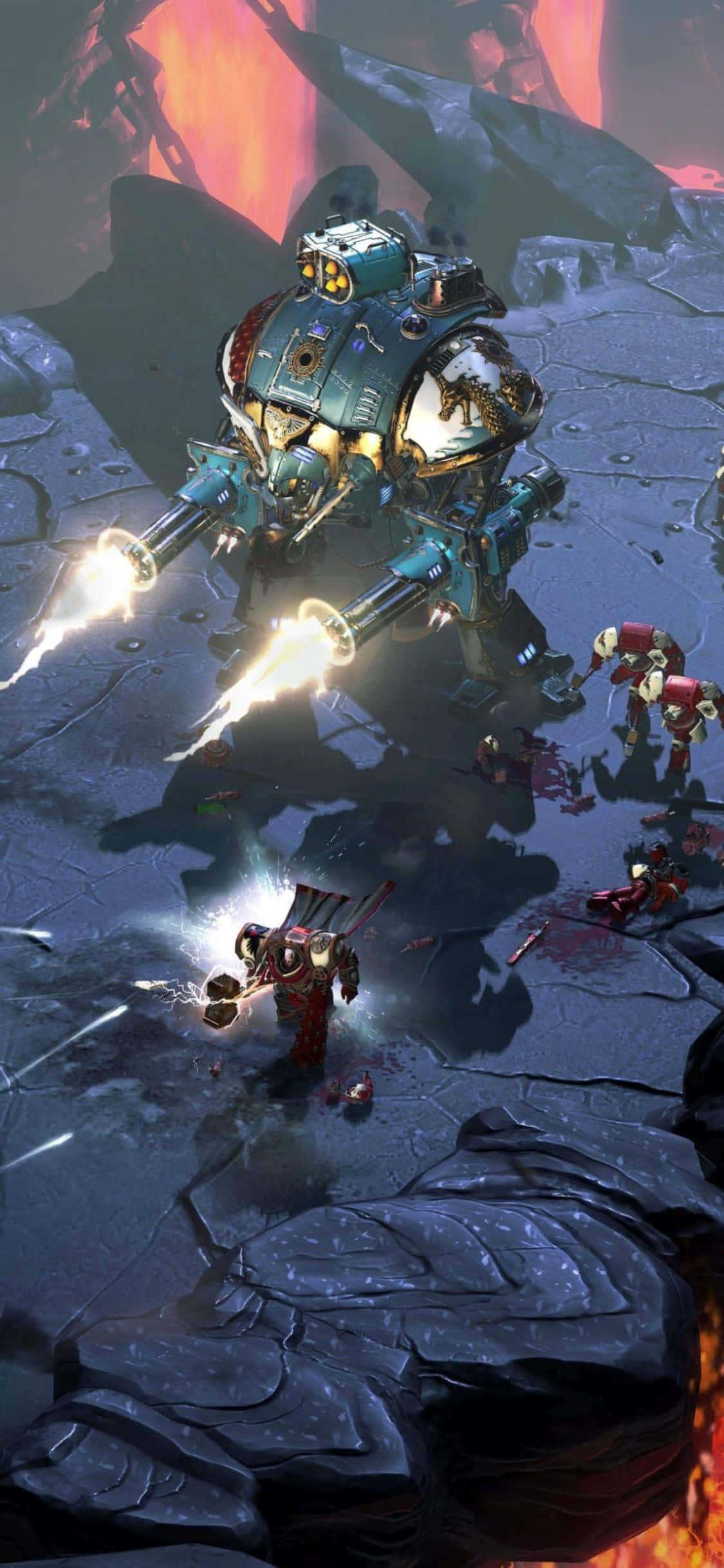 Piga njia yako ya ushindi na iPhone Xs na Dawn Of War III. Picha ya Ukuta