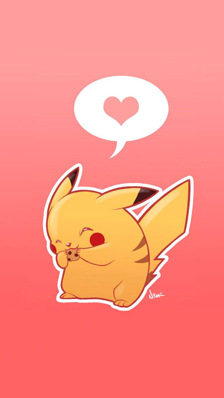 Pikachu akikumbatia moyo wa pinki Picha ya Ukuta