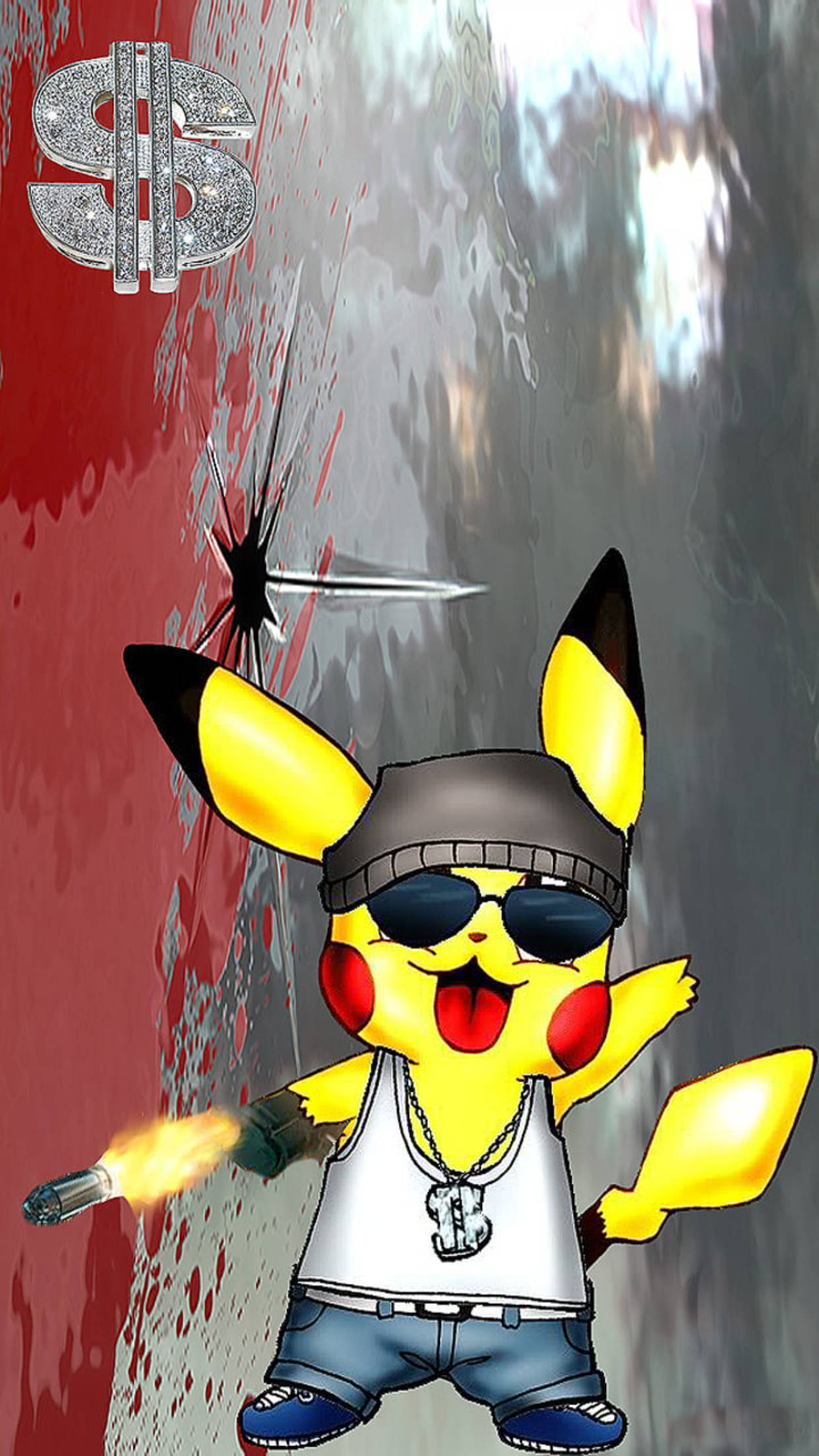 Pikachu Akumbatia Mtindo wa Majambazi Katika Sanaa ya Katuni Picha ya Ukuta
