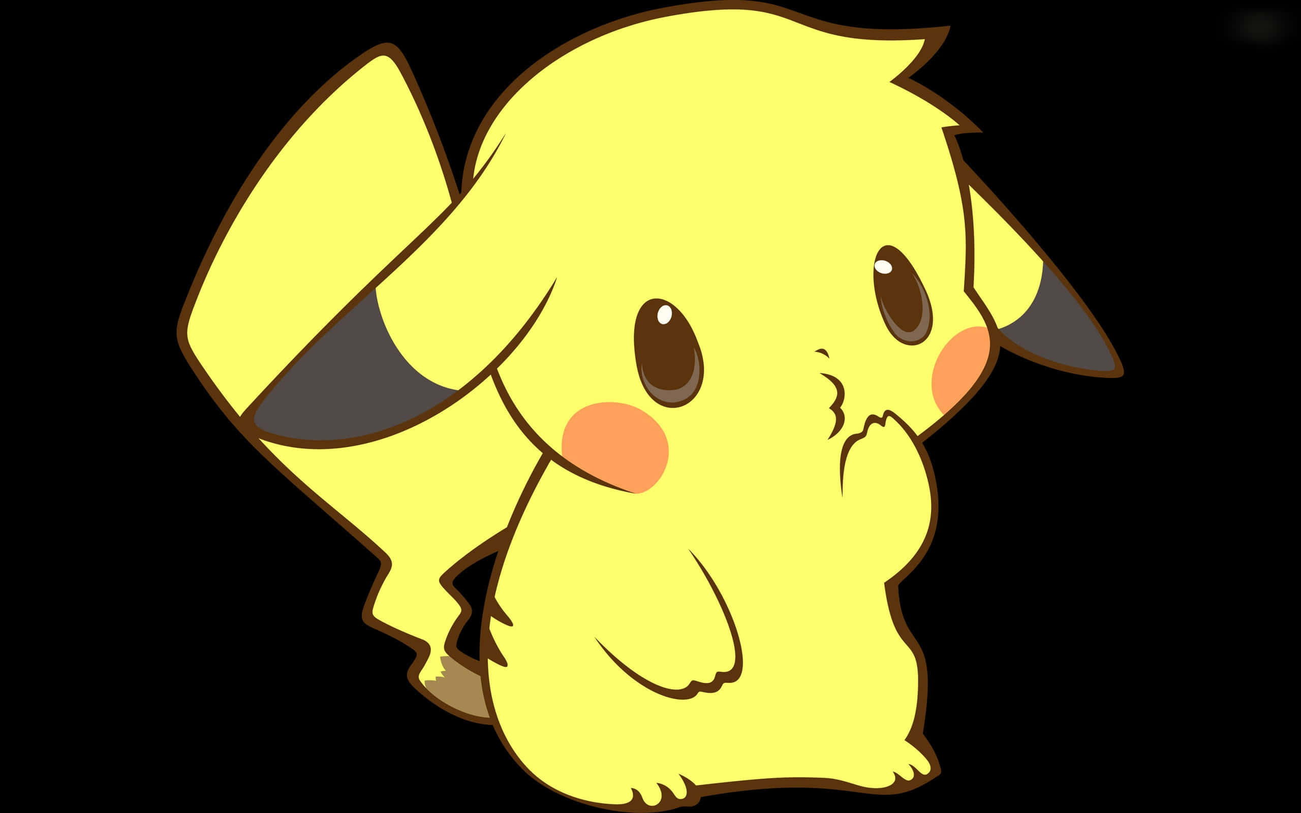 Pikachu huyu akiwa na mkia wake wa mistari, anaonekana yuko tayari kwa safari! Picha ya Ukuta