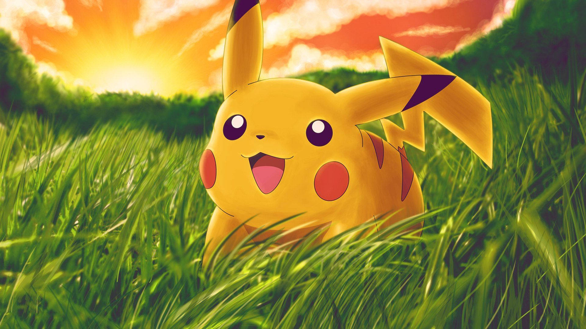 Pikachu Mwenye Matumaini Anafurahia Maisha Nje Picha ya Ukuta