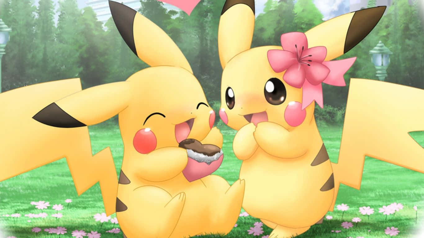 Pikachu na Pikala Wapenzi wa Valentine Wapendeza Picha ya Ukuta
