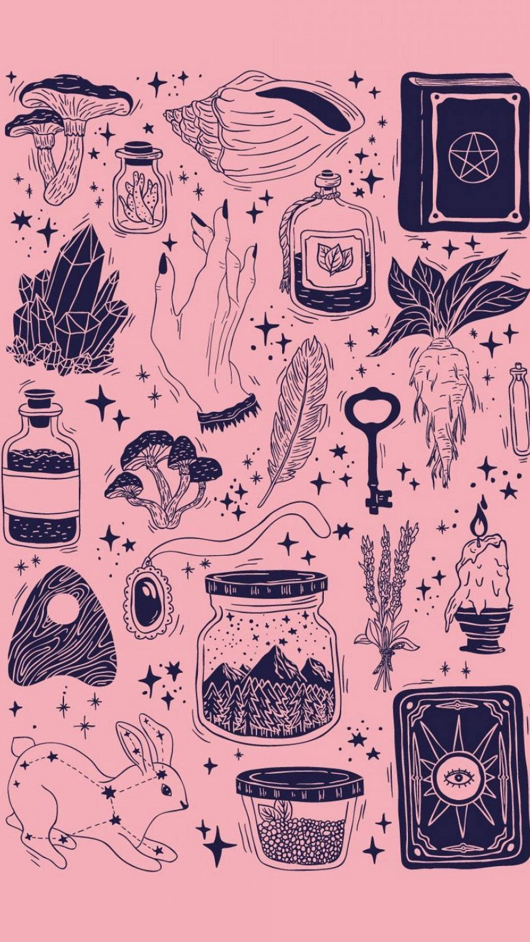 Pink Halloween Grunge Mchawi Picha ya Ukuta