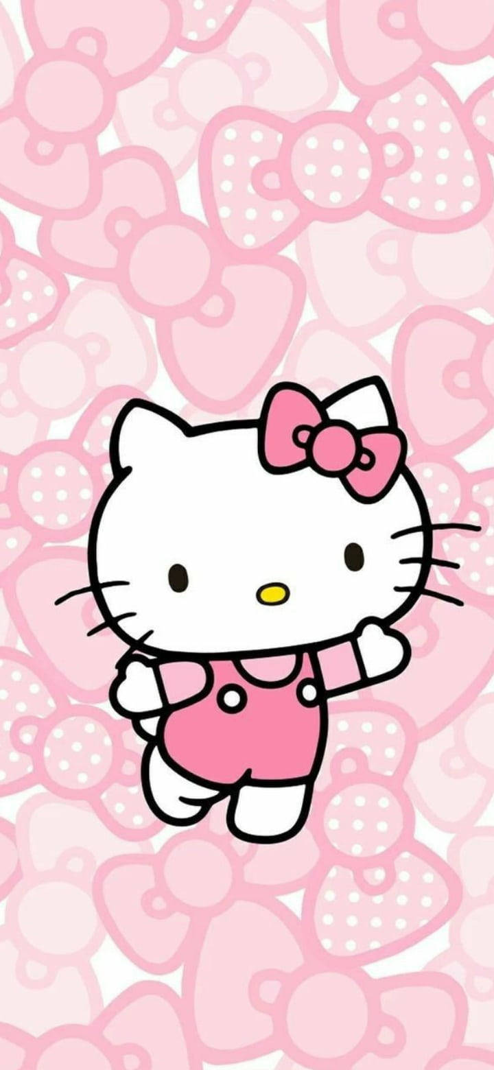 Pink Hello Kitty Akiwa na Pinde Mbalimbali Picha ya Ukuta