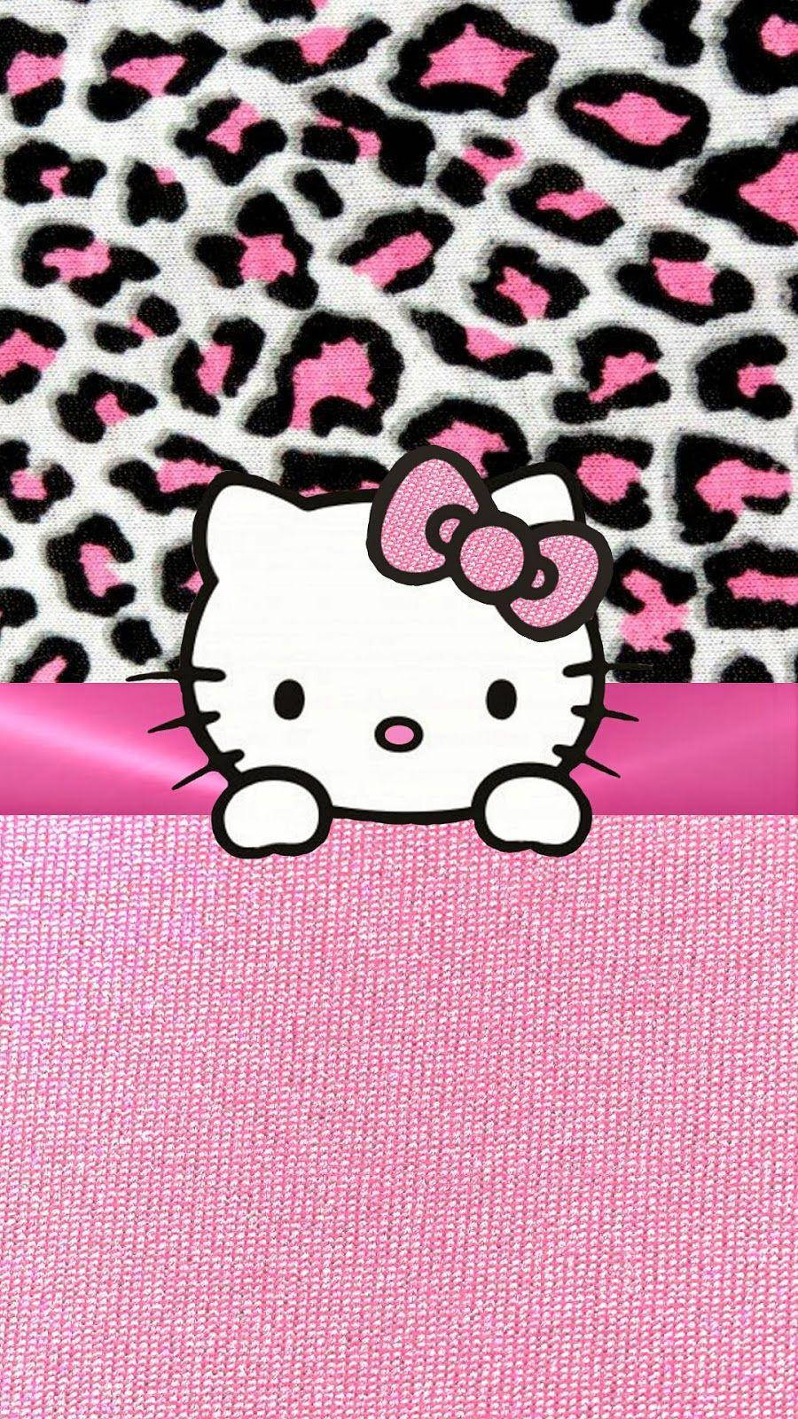 Pink Hello Kitty yenye Nguo ya Chui Picha ya Ukuta