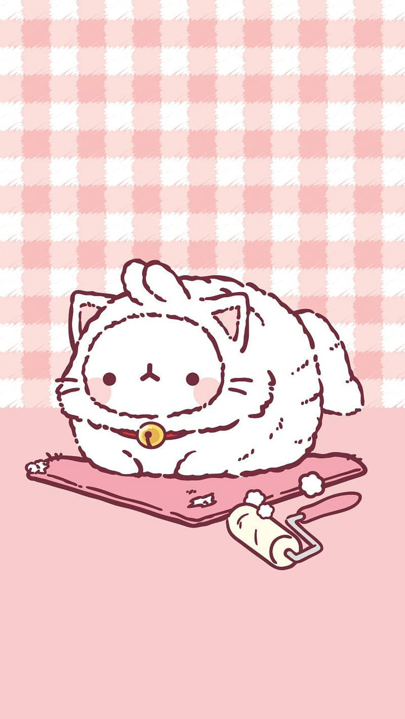 Pink Kawaii Molang Kama Paka Picha ya Ukuta