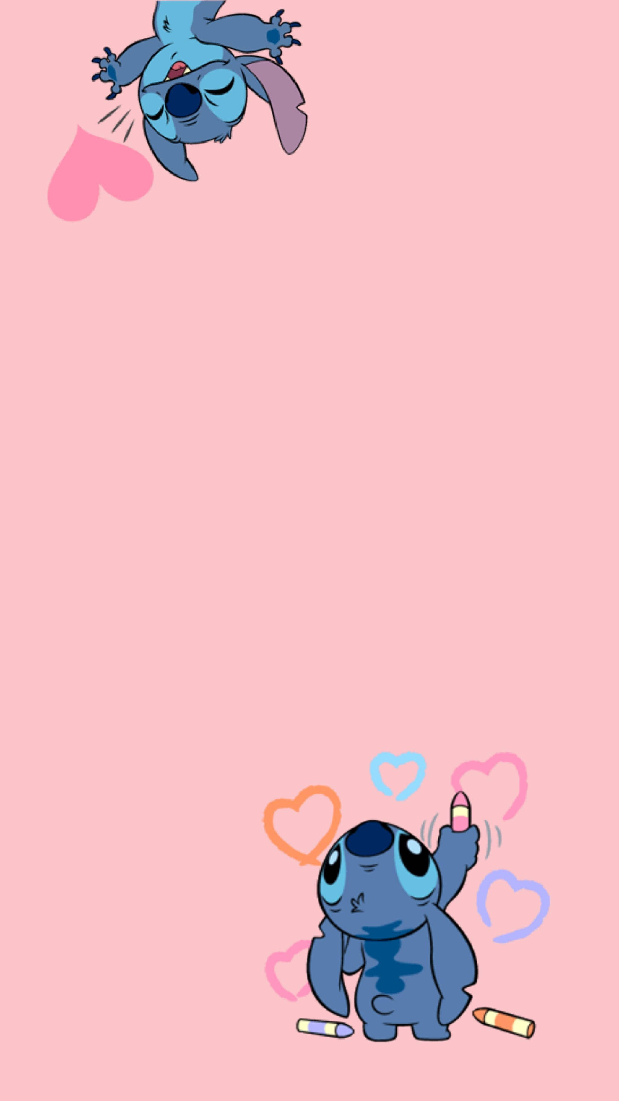 Pink Lilo na Stitch Mioyo ya iPhone Picha ya Ukuta