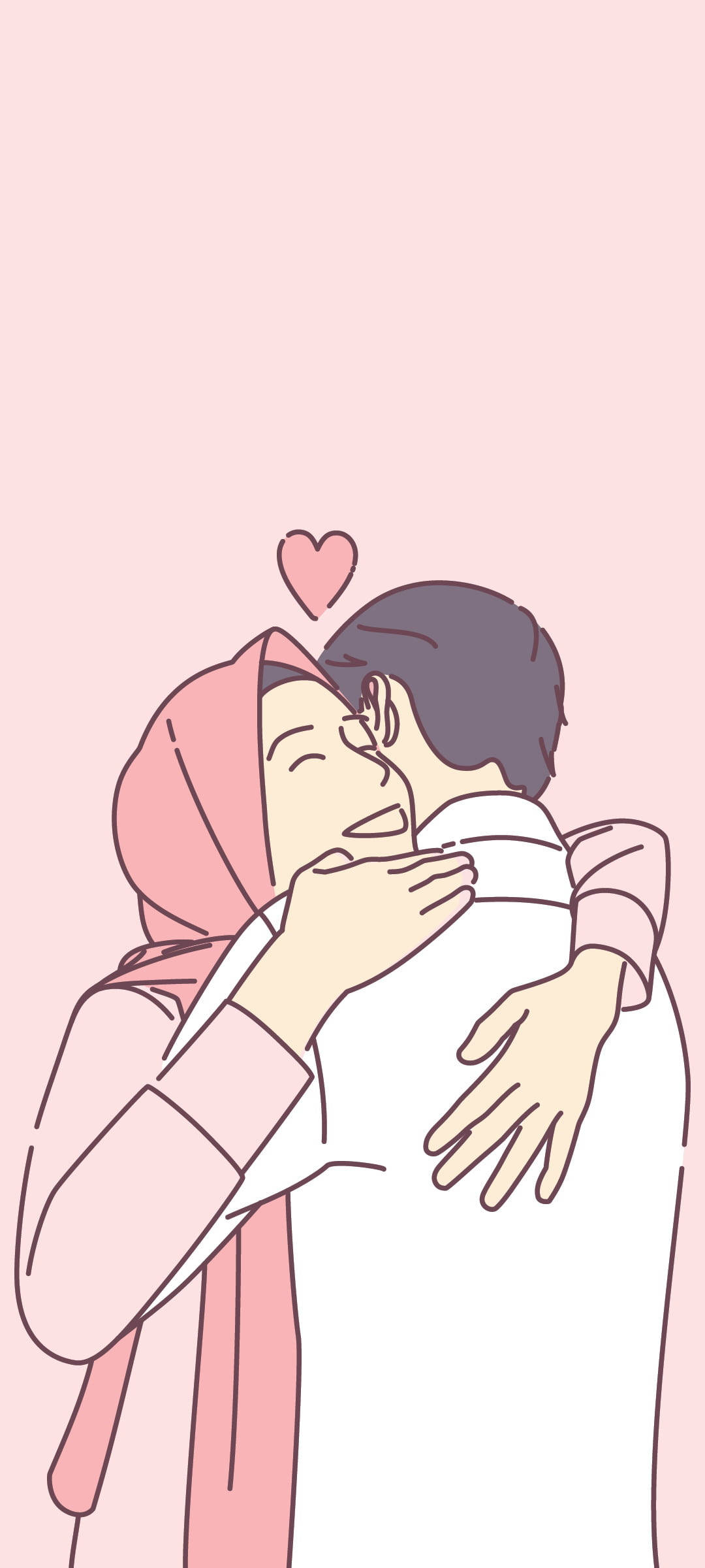 Pink Love Cartoon Hijab Picha ya Ukuta