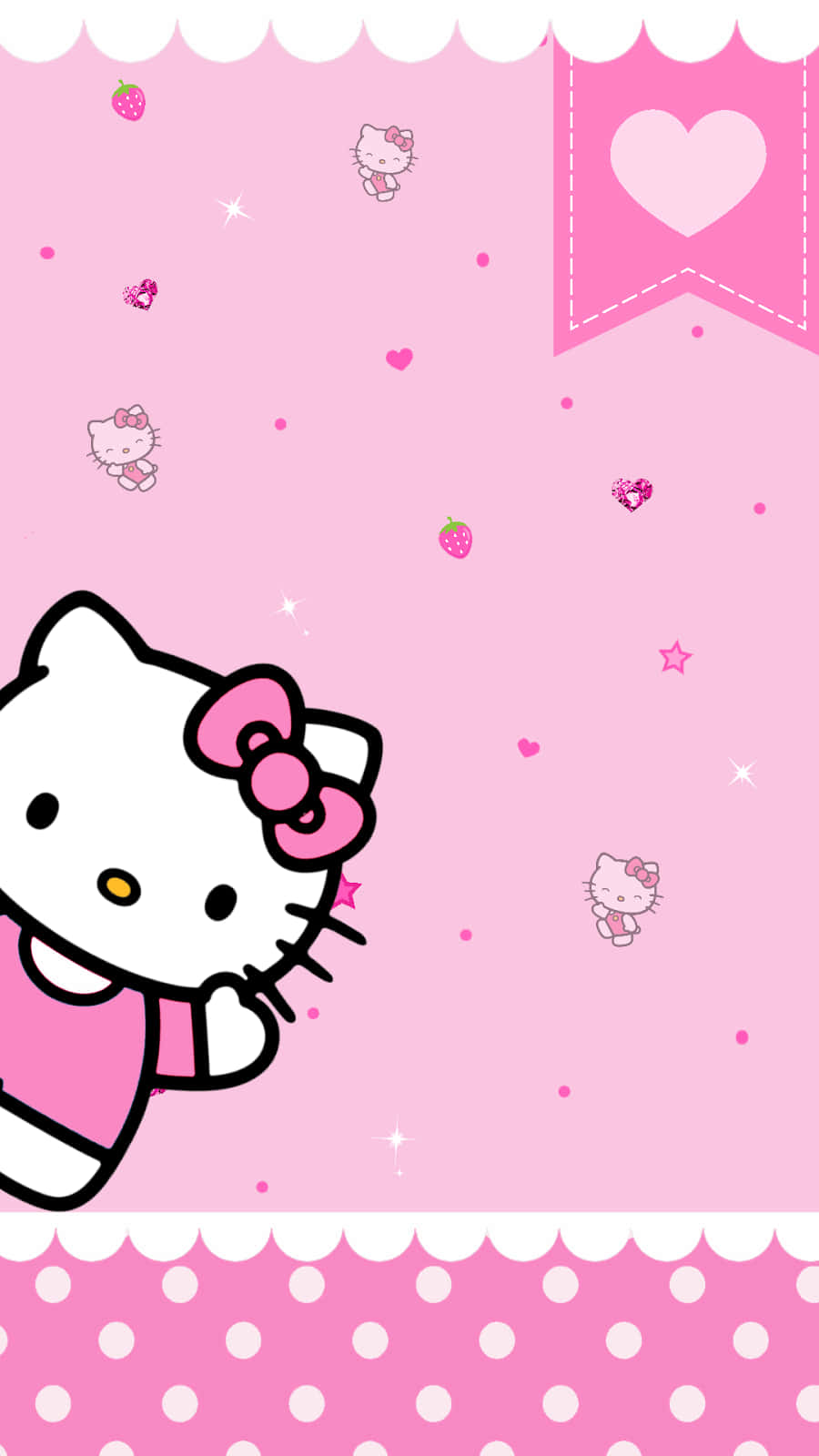 Pink Mzuri Hello Kitty Stroberi Mioyo Picha ya Ukuta