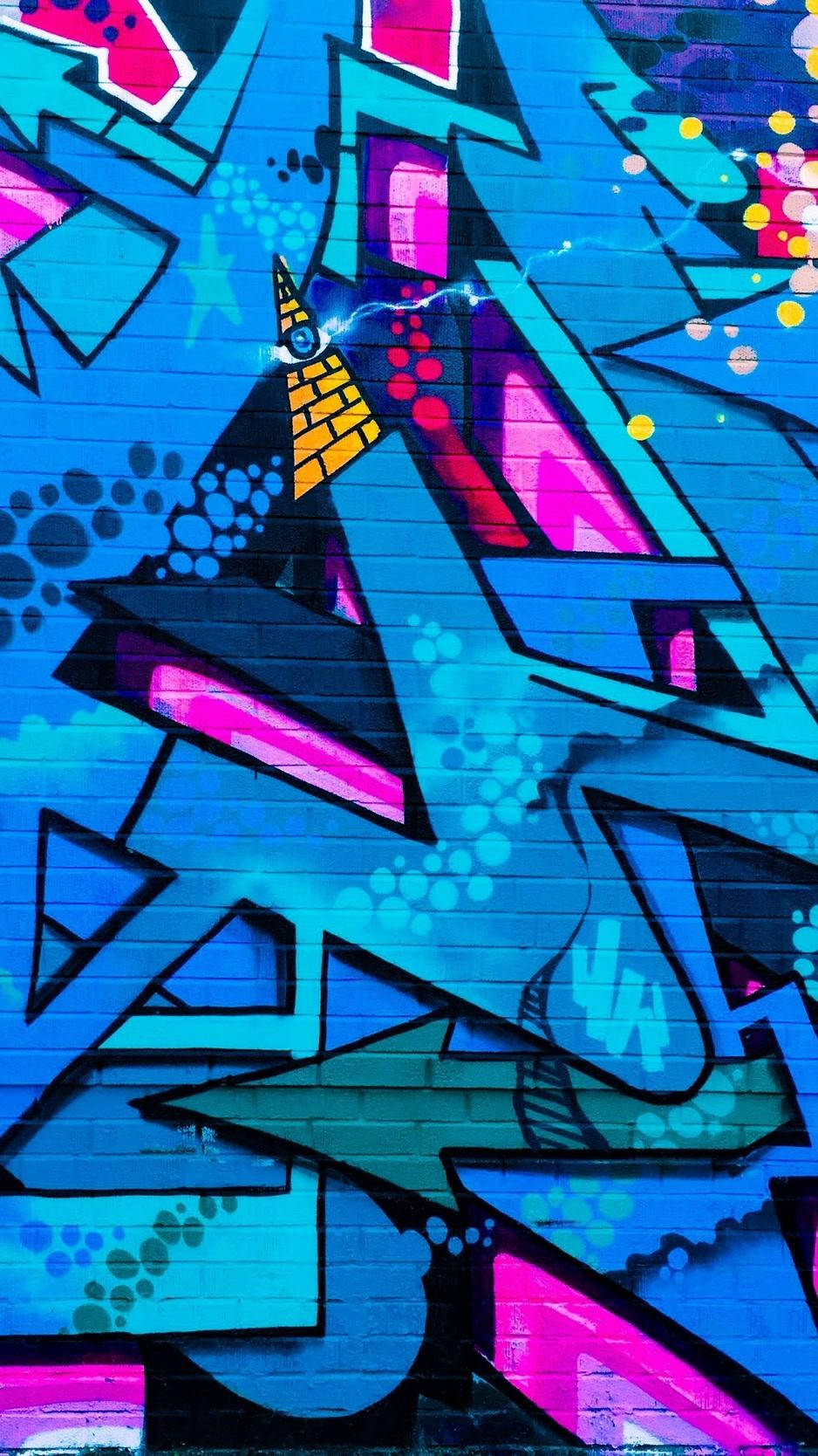 Pink na Blue Graffiti ya Ukuta wa Kufikirika kwa iPhone Picha ya Ukuta