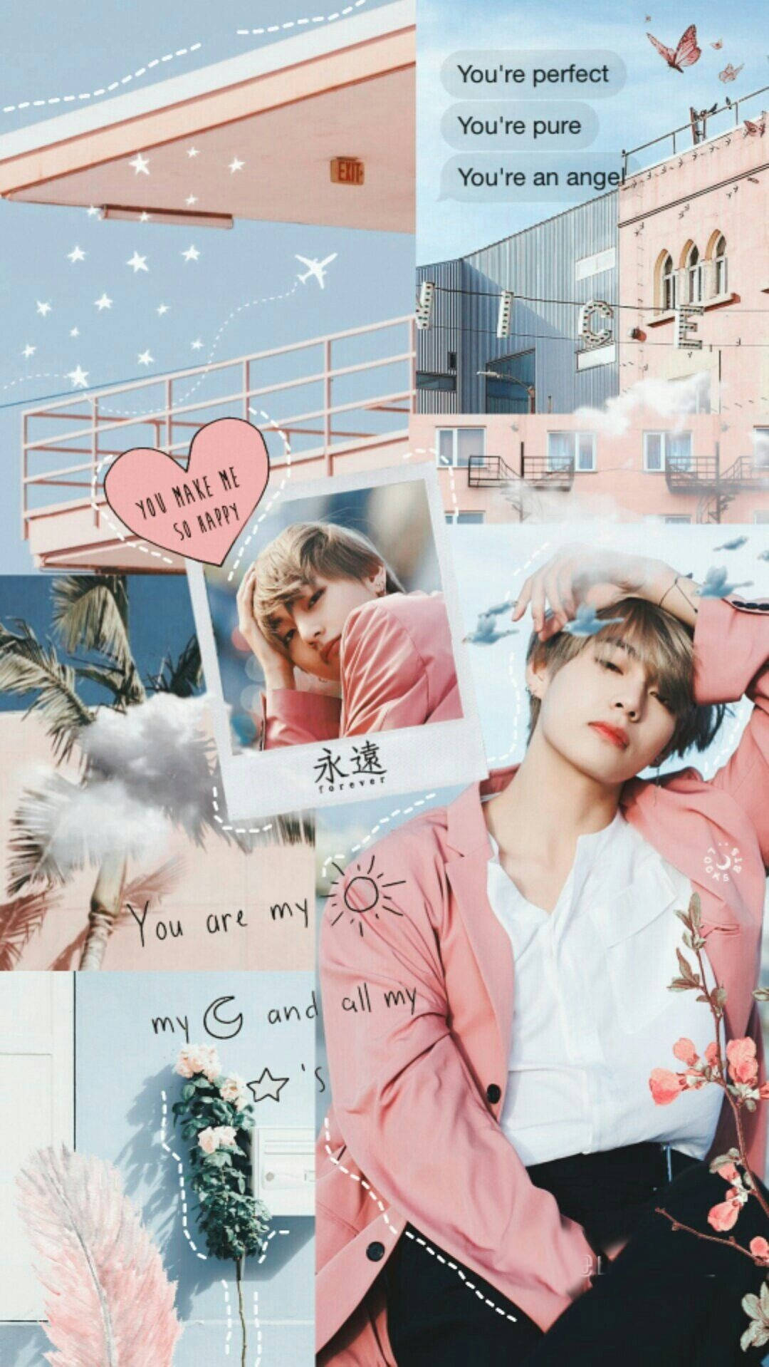 Pink nzuri Kim Tae-Hyung aesthetic Picha ya Ukuta