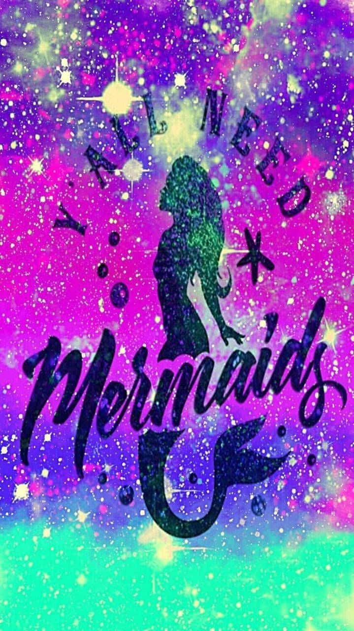 Pink Purple na Blue Mermaid Glitters Picha ya Ukuta
