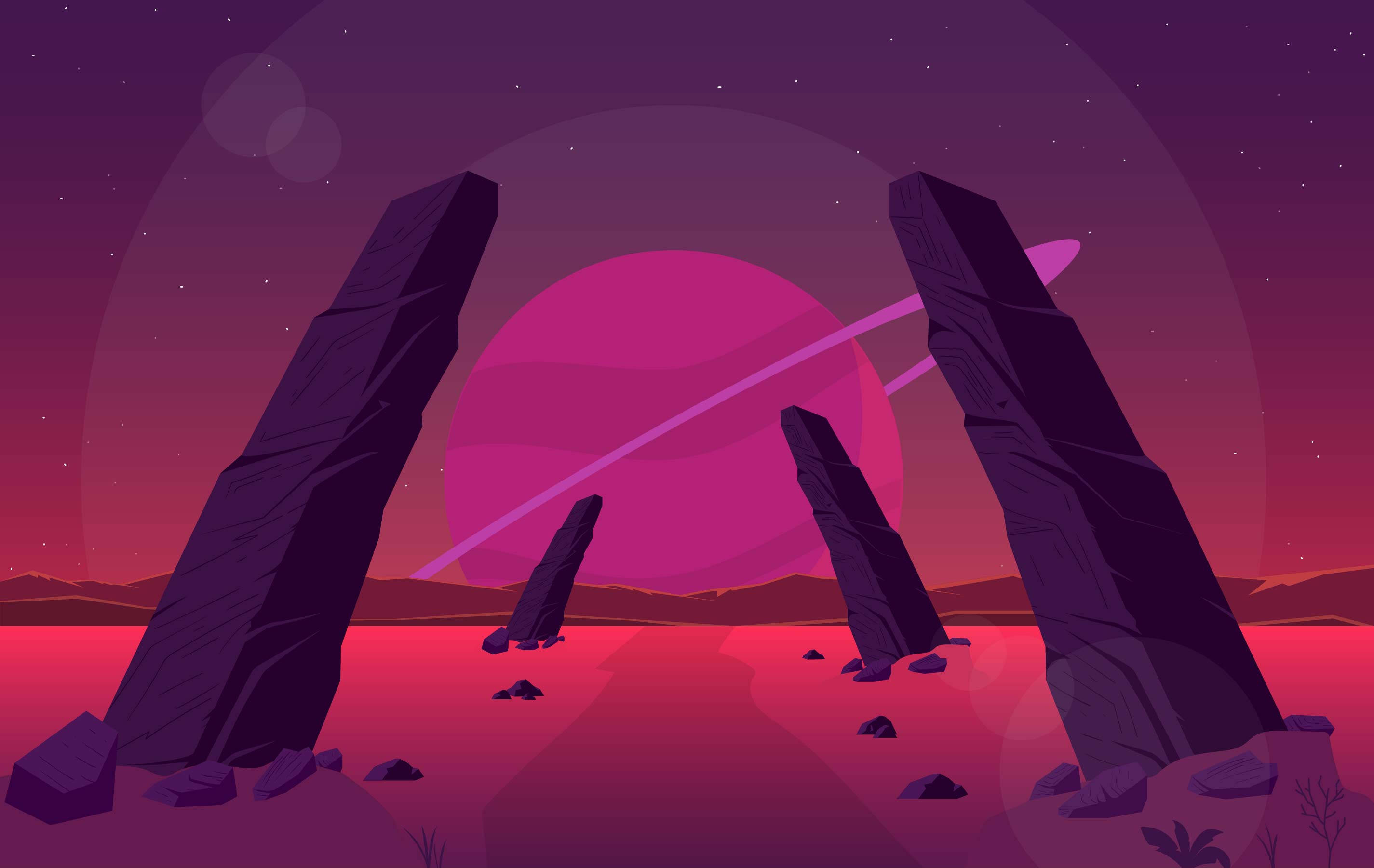 Pink Stonehenge Vector Art Picha ya Ukuta