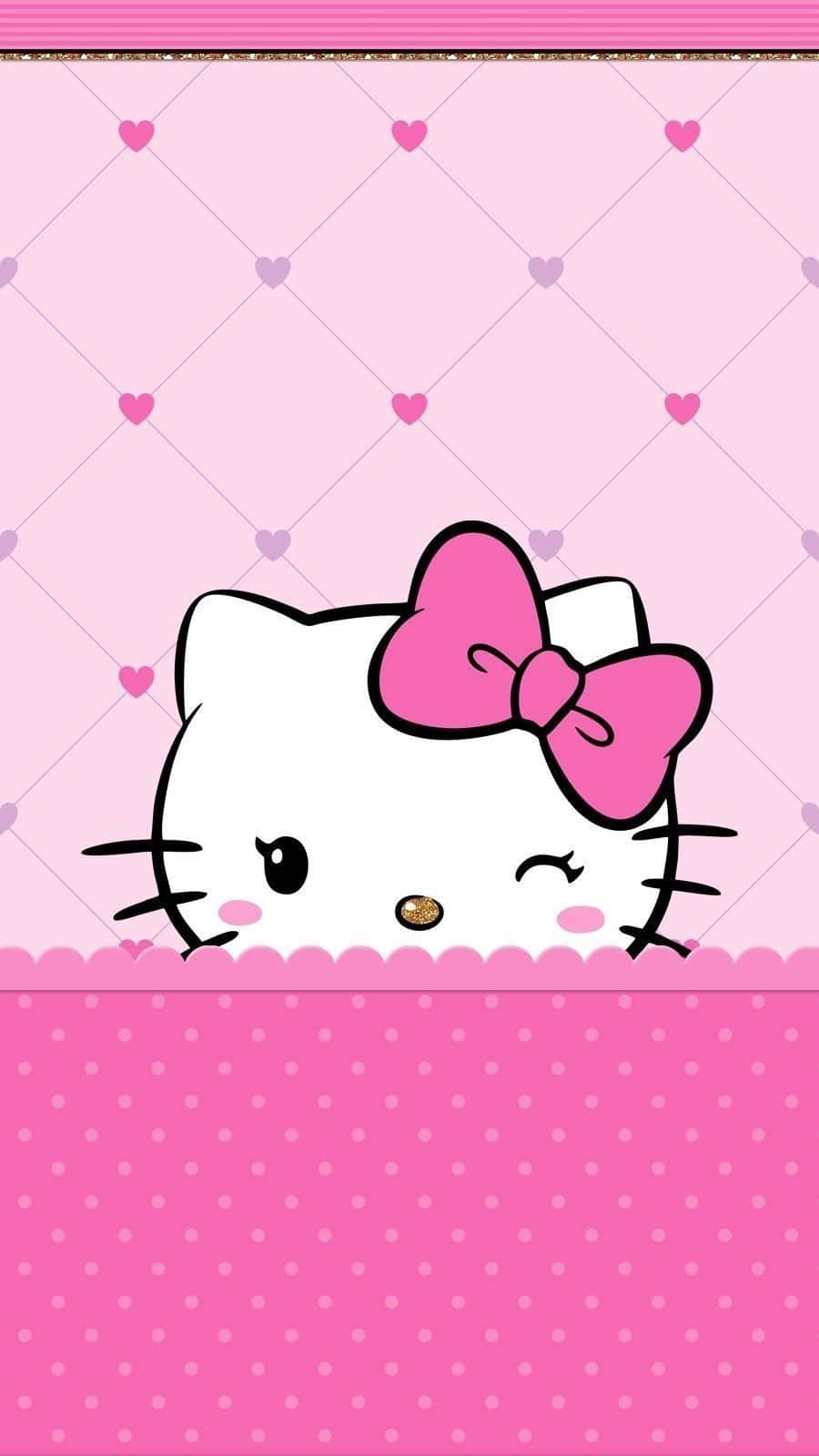 Pinku Mrembo Hello Kitty Akonyeza Jicho Picha ya Ukuta