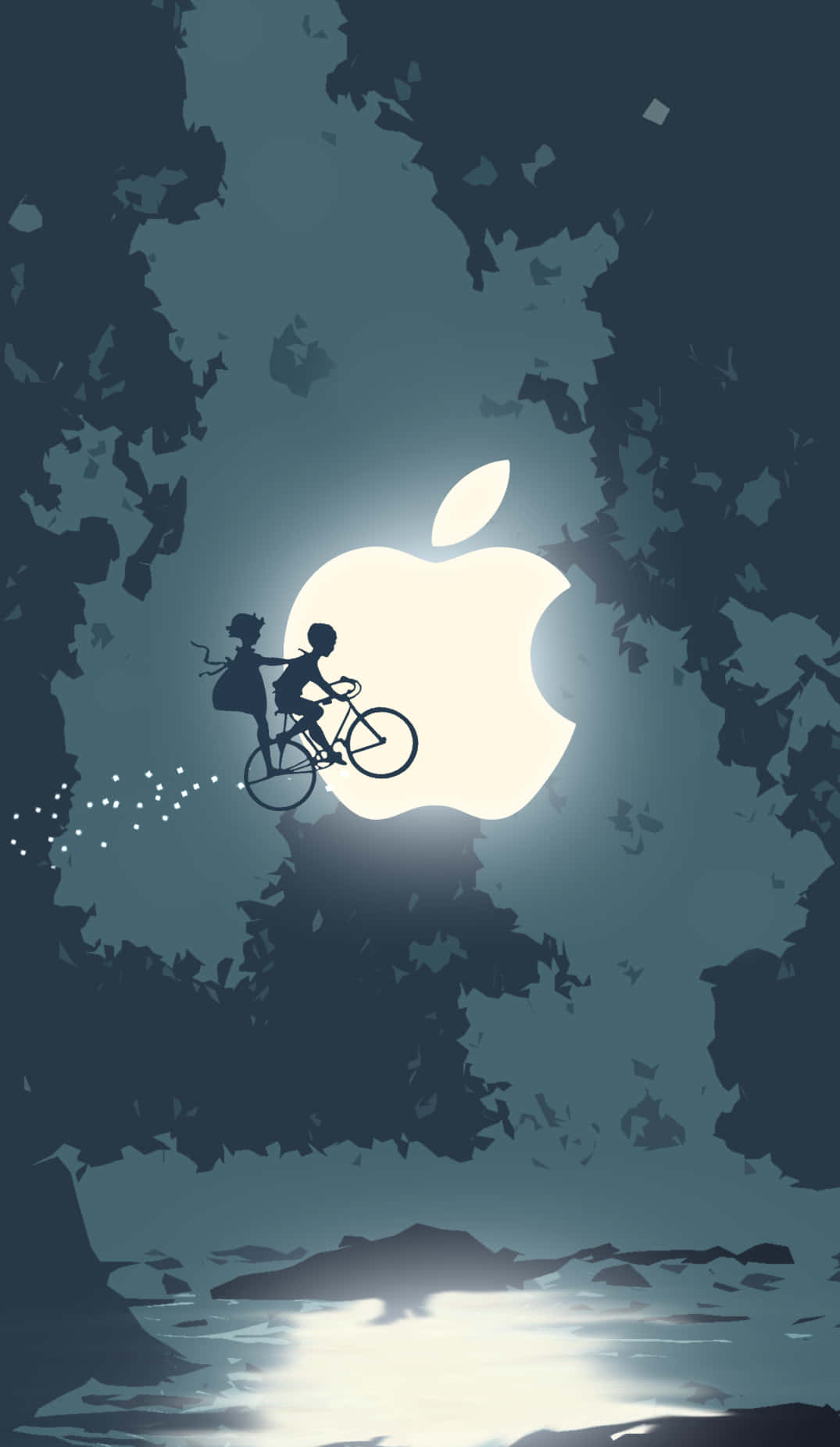 Pixel 3 Apple Logo And Flying Bike Background Picha ya Ukuta