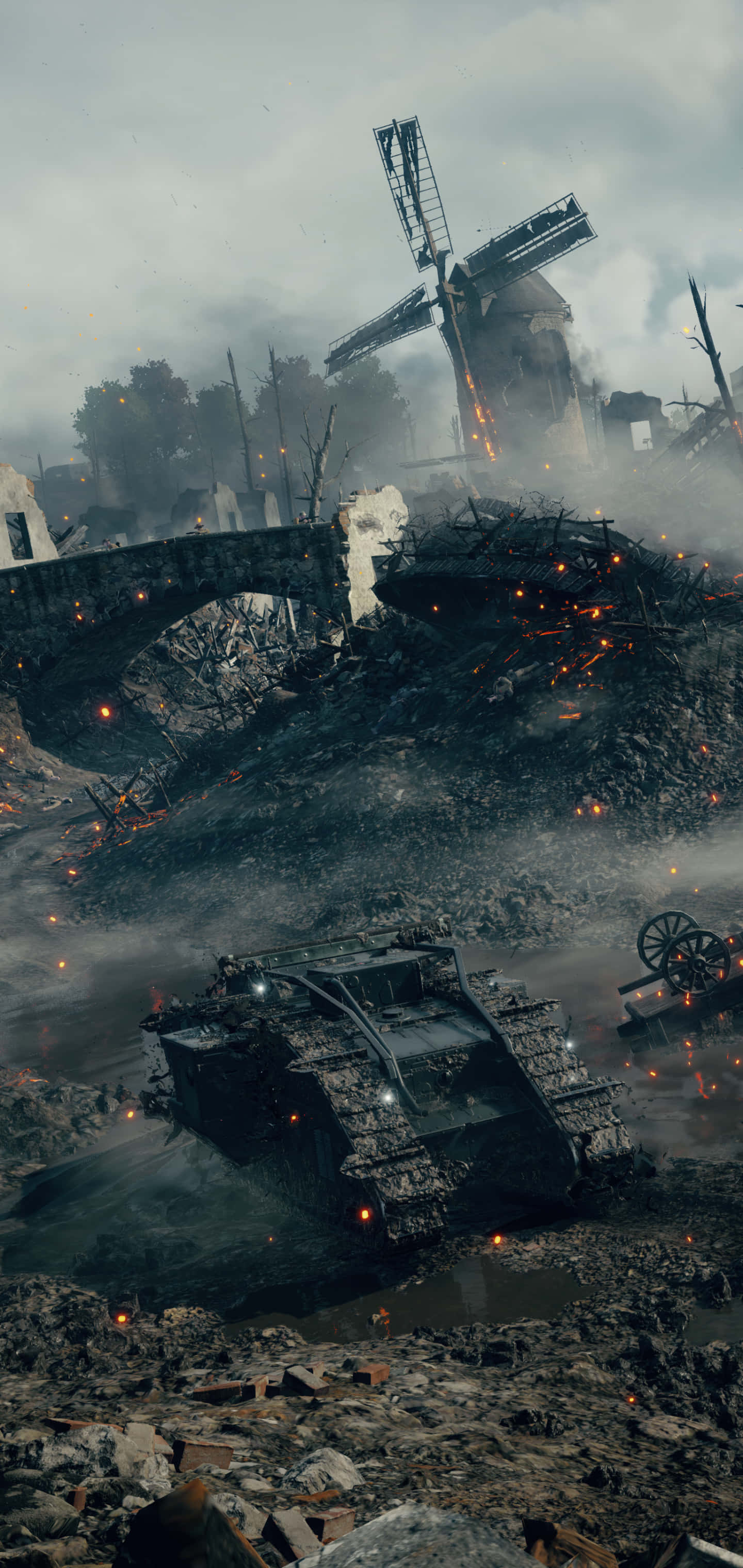 Pixel 3xl Battlefield 1 Mandhari Tank Katika Mazingira ya Moshi Picha ya Ukuta
