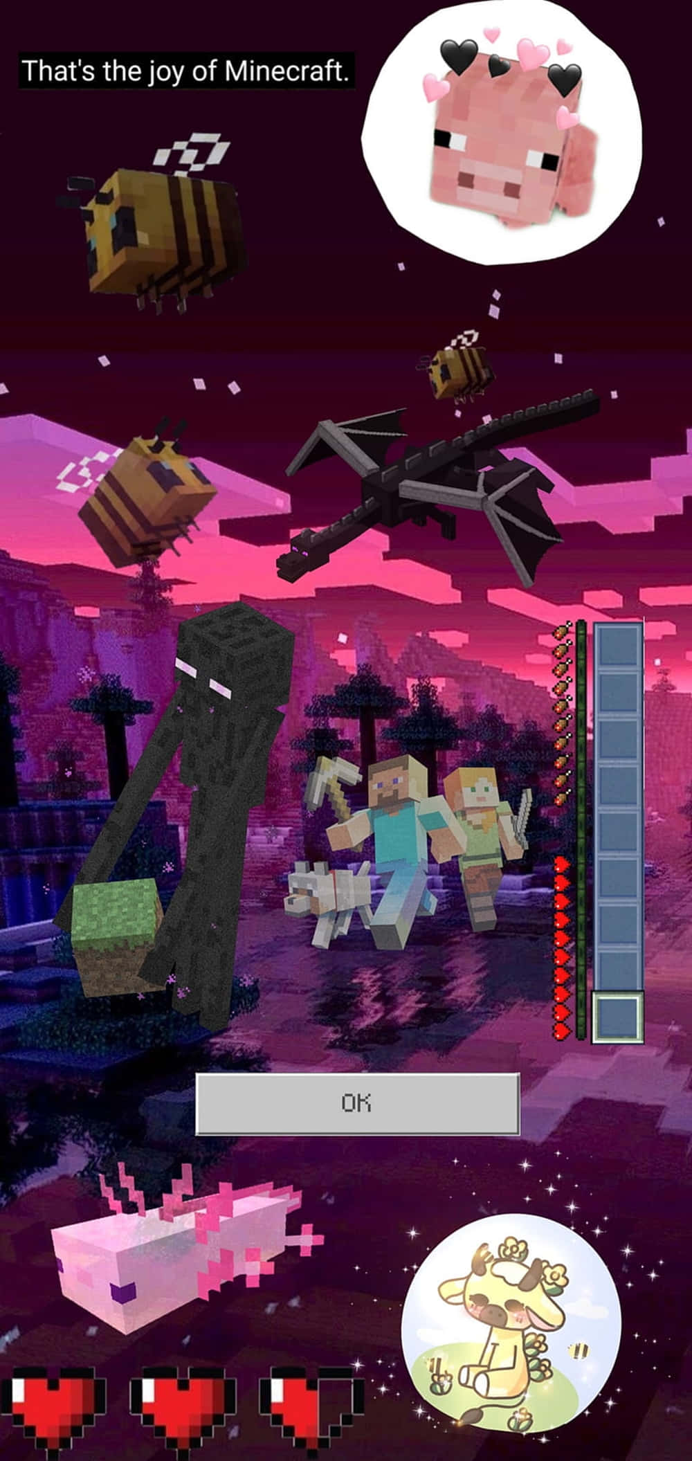 Picha ya Pixel 3xl Minecraft ya Pink na Black Picha ya Ukuta