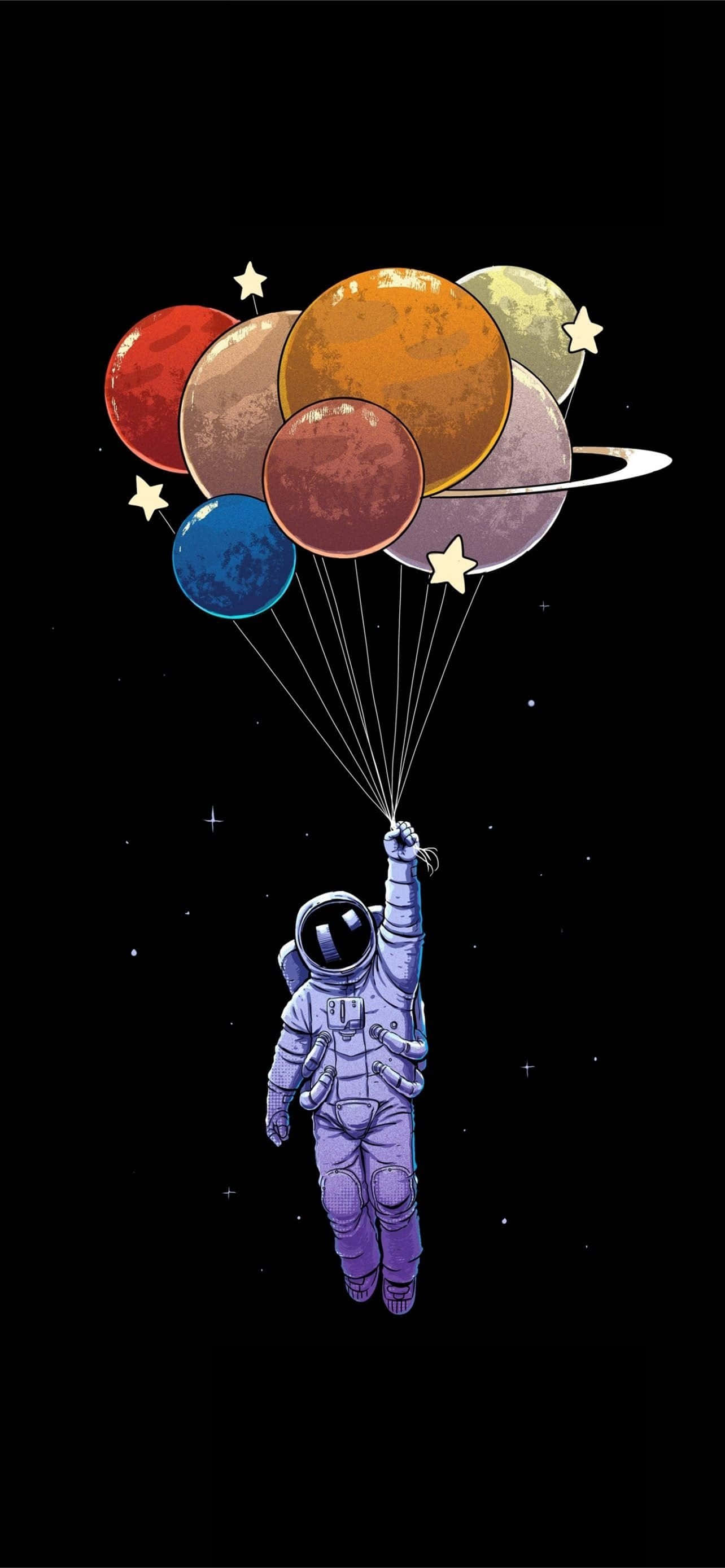 Planet Balloons Na Astronaut iPhone Picha ya Ukuta