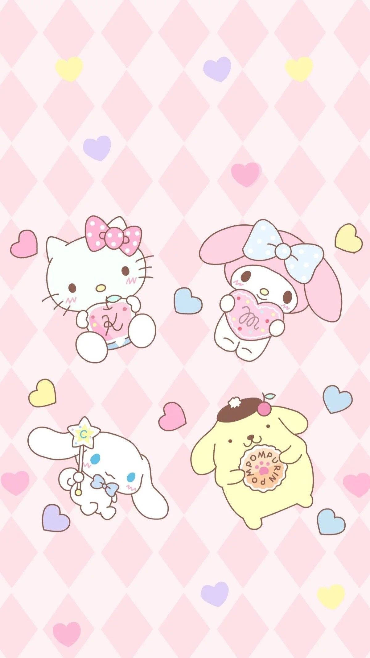 Pompompurin na Hello Kitty, Tayari kwa Ajili ya Matembezi ya Kupendeza! Picha ya Ukuta