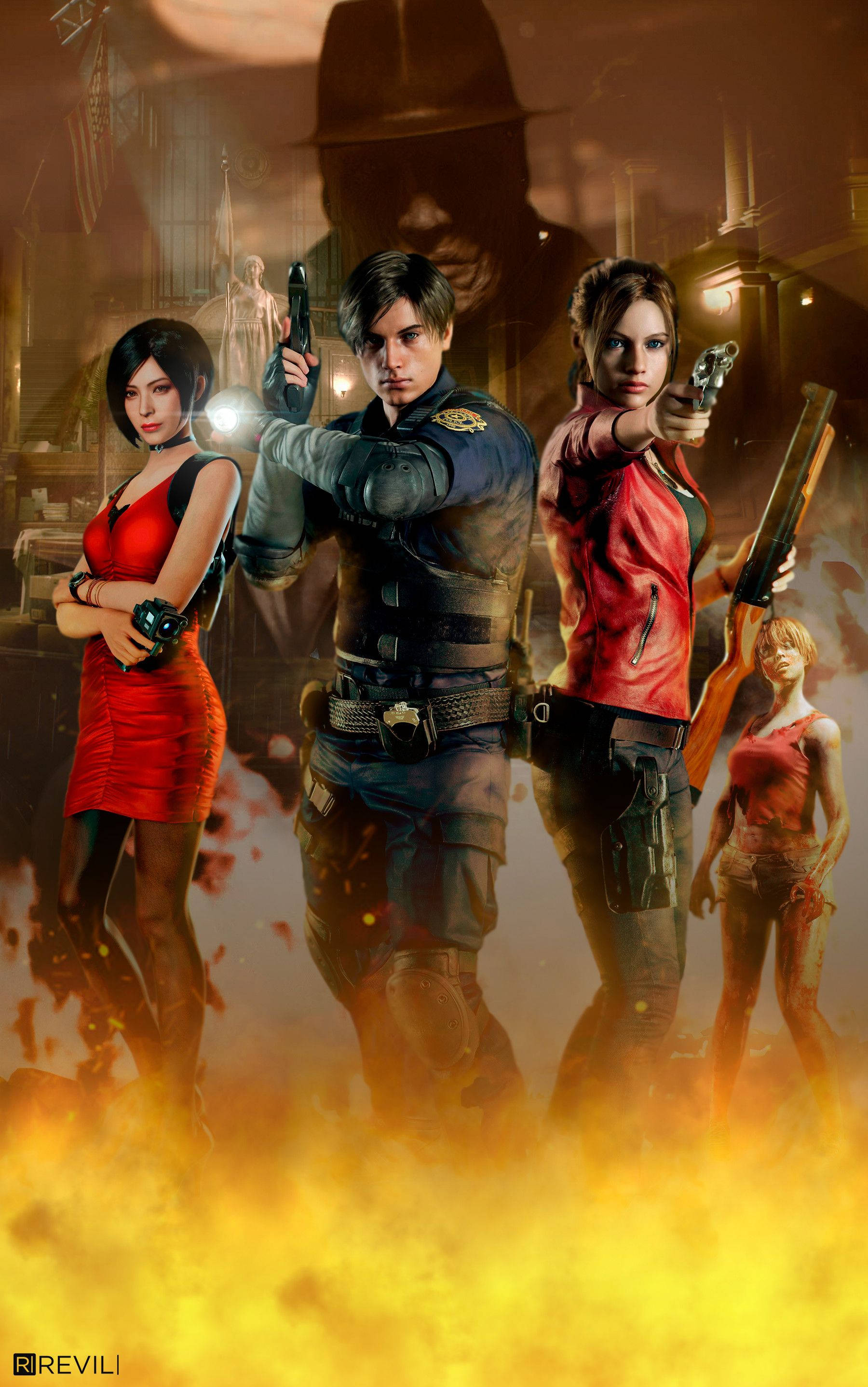 Ponda apocalypse ya zombie pamoja na Claire Redfield kwenye mitaa ya Raccoon City. Picha ya Ukuta