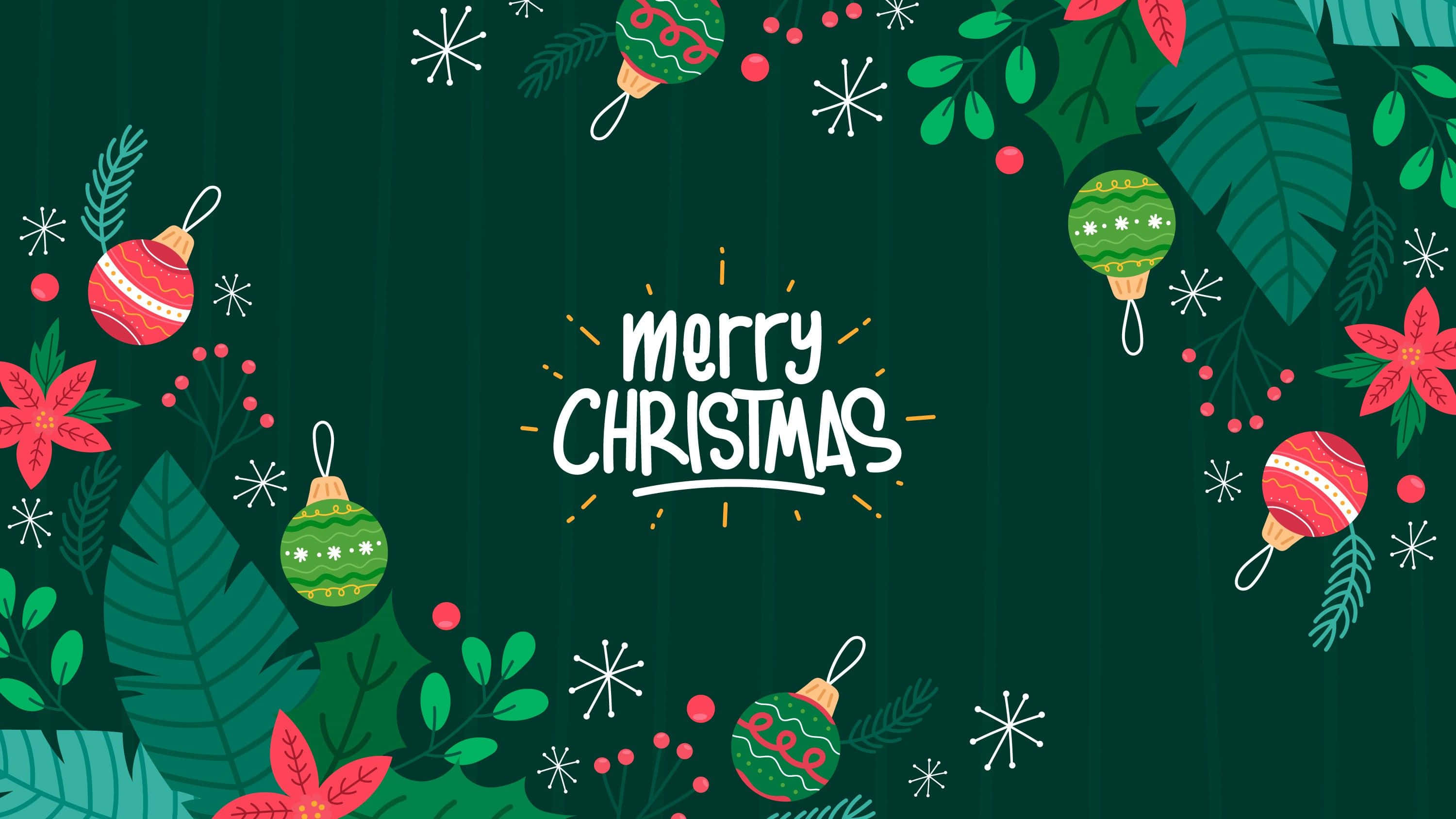 Pongezi za Krismasi Njema Kijani Picha ya Ukuta