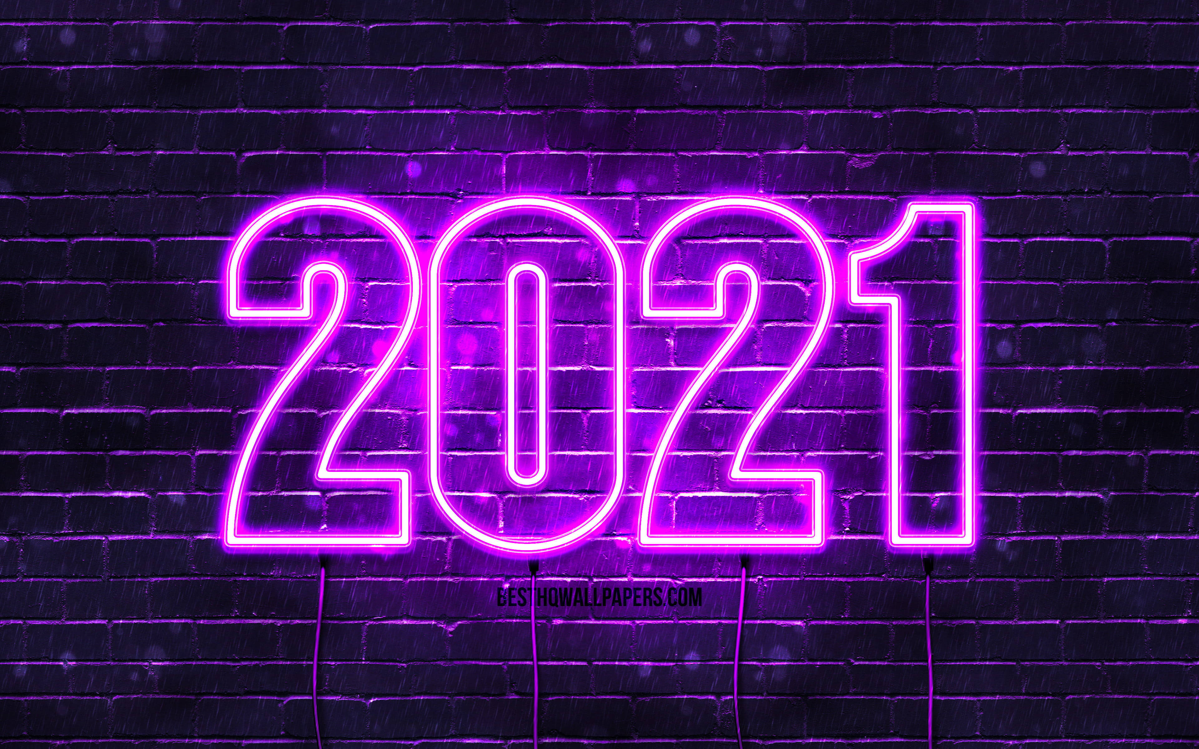 Pongezi za Mwaka Mpya 2021 za Rangi ya Zambarau Inayong'aa Picha ya Ukuta