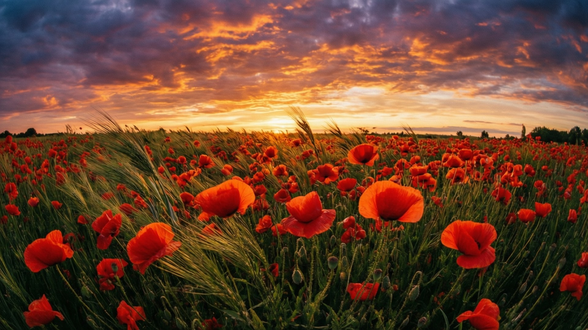 Poppies katika Mawio Picha ya Ukuta