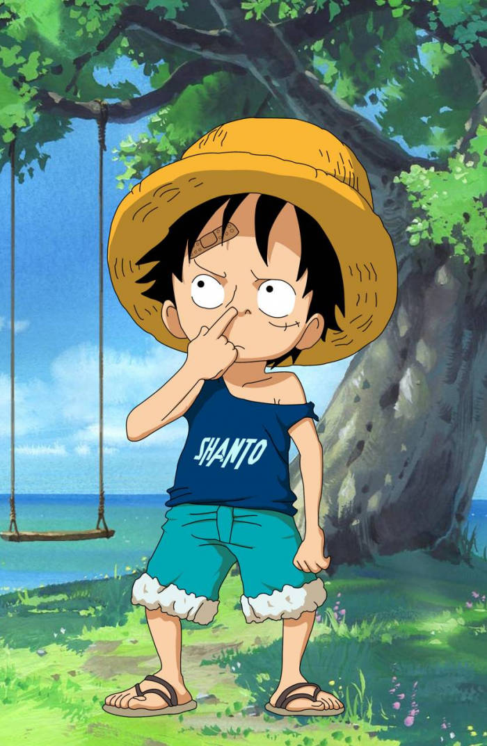 Pose ya Kuchekesha ya Luffy Ufukweni Picha ya Ukuta