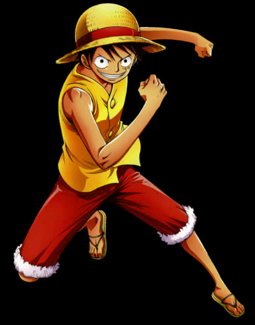 Pose ya Luffy Mwanaharamu Kofia ya Majani Picha ya Ukuta