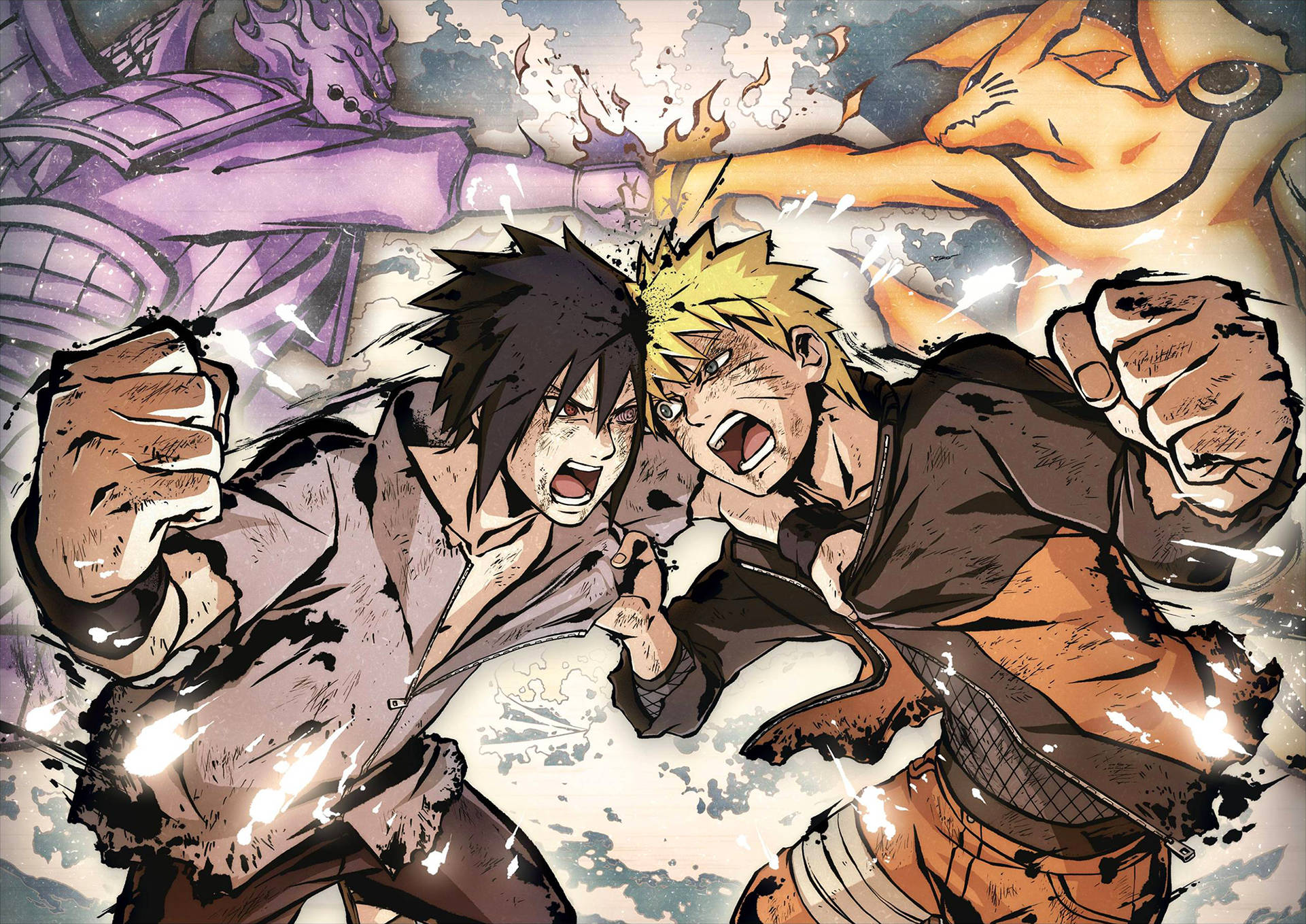Posta ya Naruto na Sasuke Katika Mapambano Picha ya Ukuta