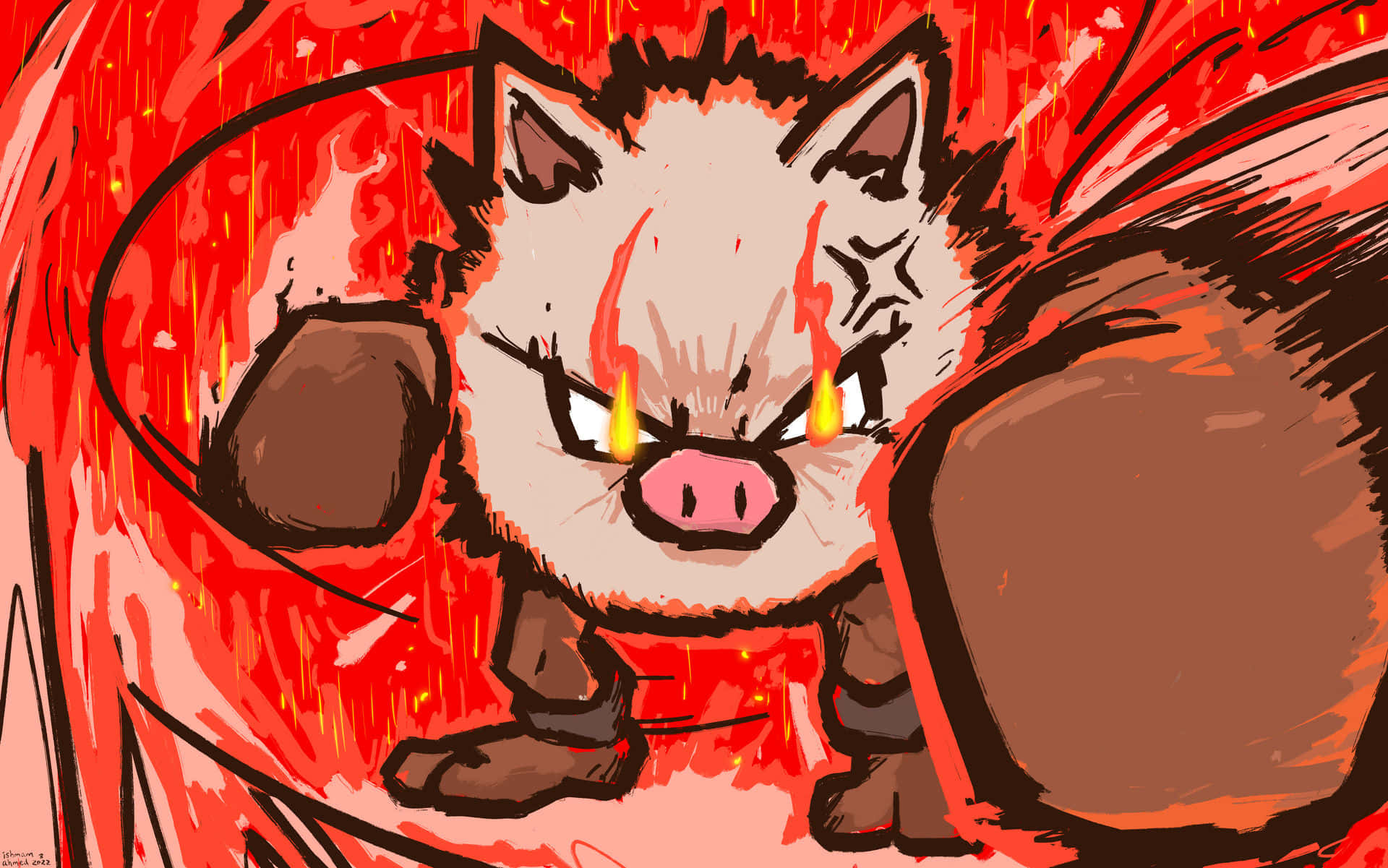 Primeape Pokemon Mwenye Macho Moto Picha ya Ukuta