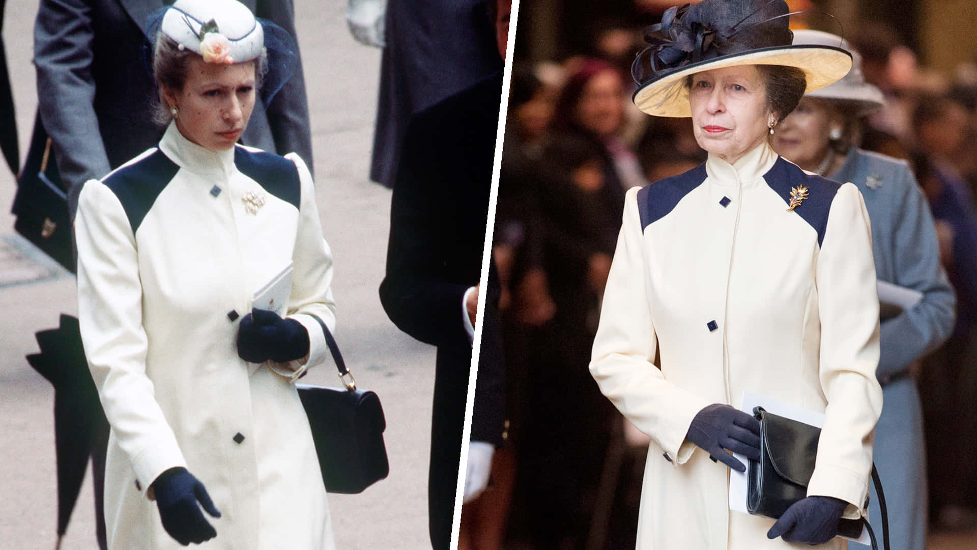 Princess Anne Amevaa Kanzu ya Cream na Navy Tena Picha ya Ukuta