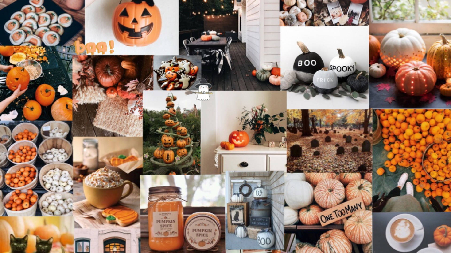 Pumpkin Collage ya Halloween ya Kutisha na Sanaa Picha ya Ukuta