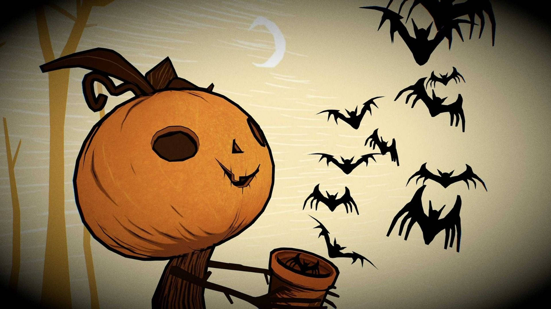 Pumpkin ya Halloween ya Katuni Akiwaachia Bata Picha ya Ukuta