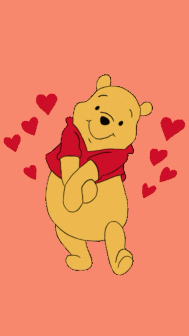 Punda Milia Mrembo wa Winnie The Pooh iPhone Mioyo Nyekundu Picha ya Ukuta