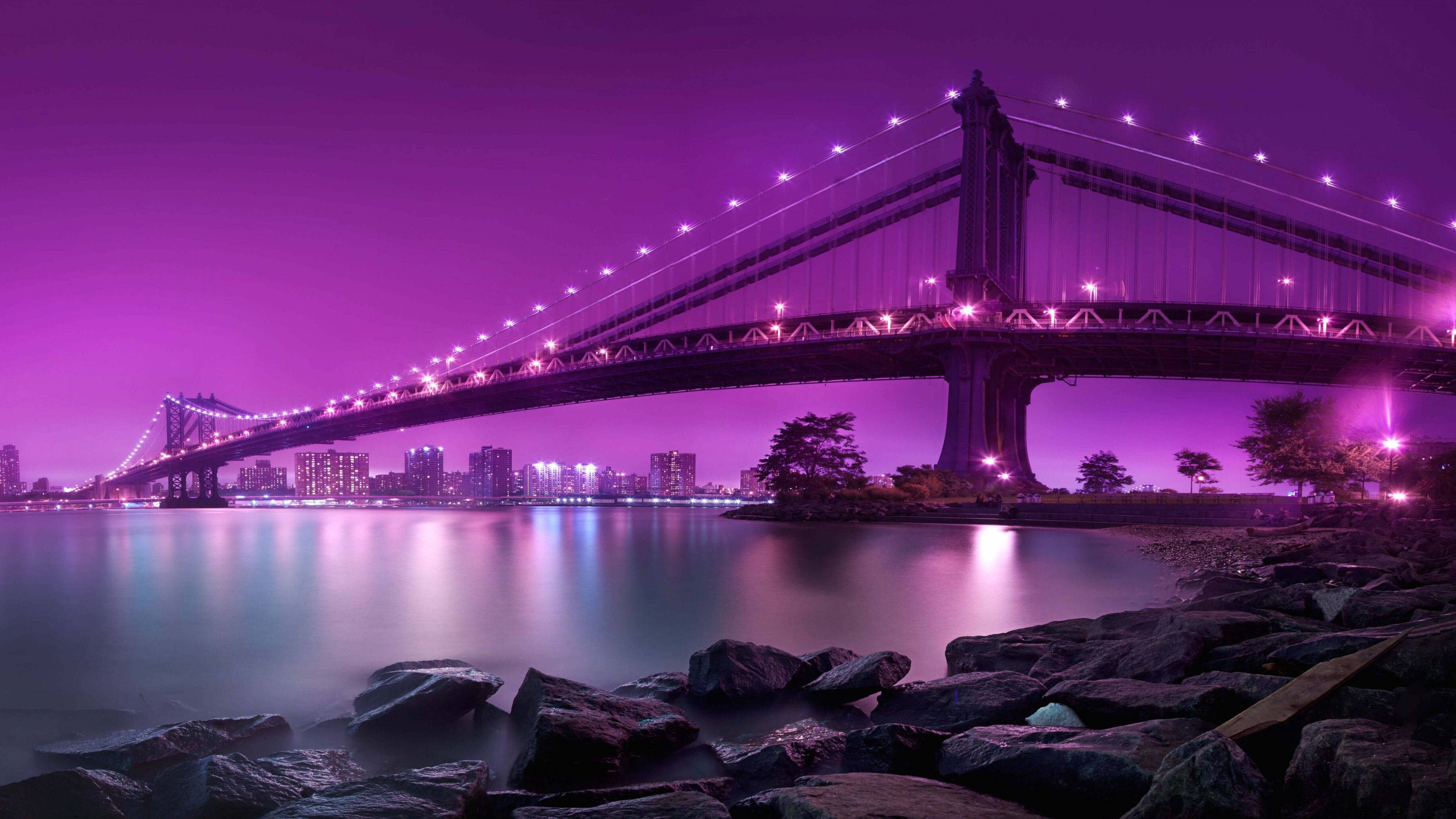 Purple Aesthetic Bridge Picha ya Ukuta