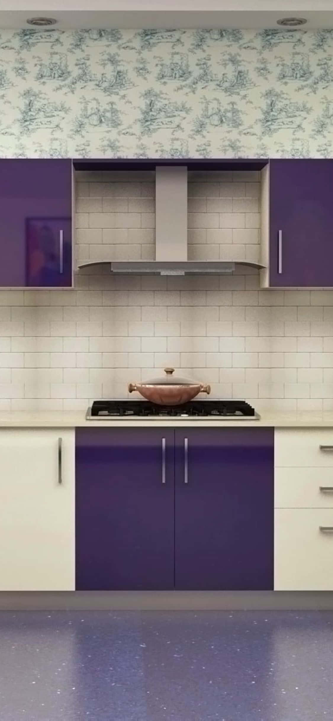 Purple Design iPhone Xs Kitchen Background Picha ya Ukuta