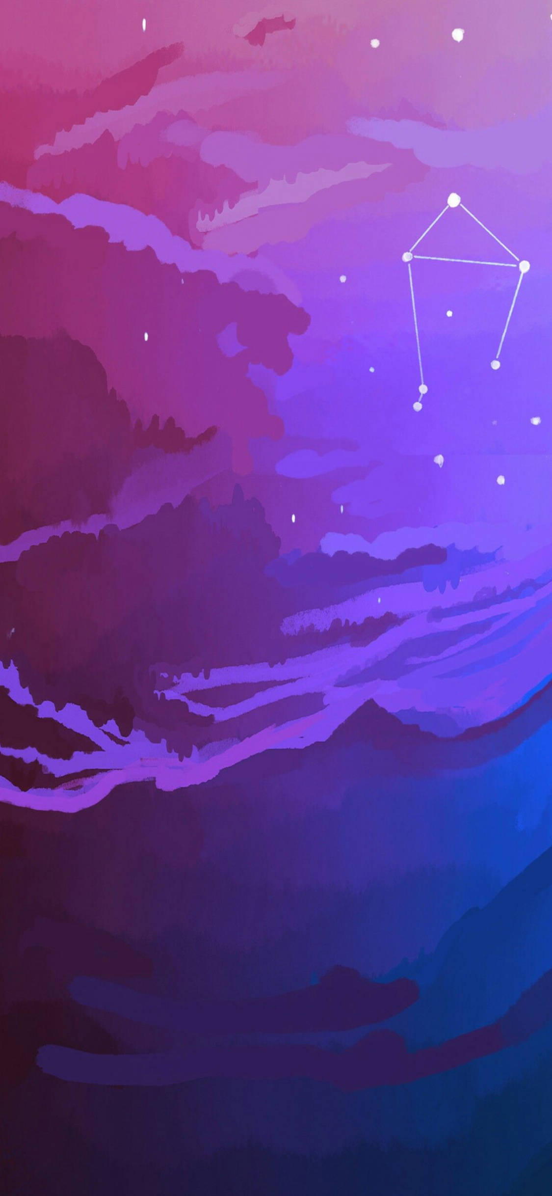 Purple Galaxy Sky Libra Zodiac Picha ya Ukuta