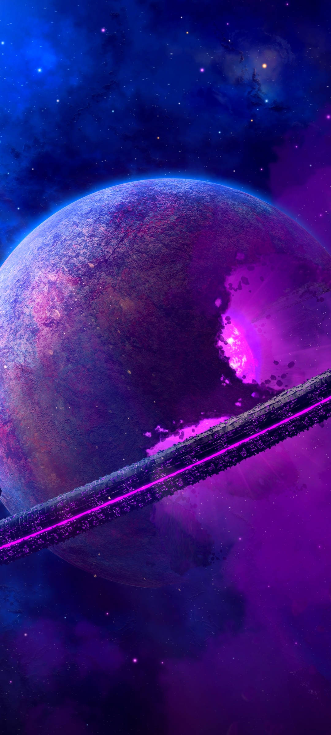 Purple Planet Explosion Space Phone Picha ya Ukuta